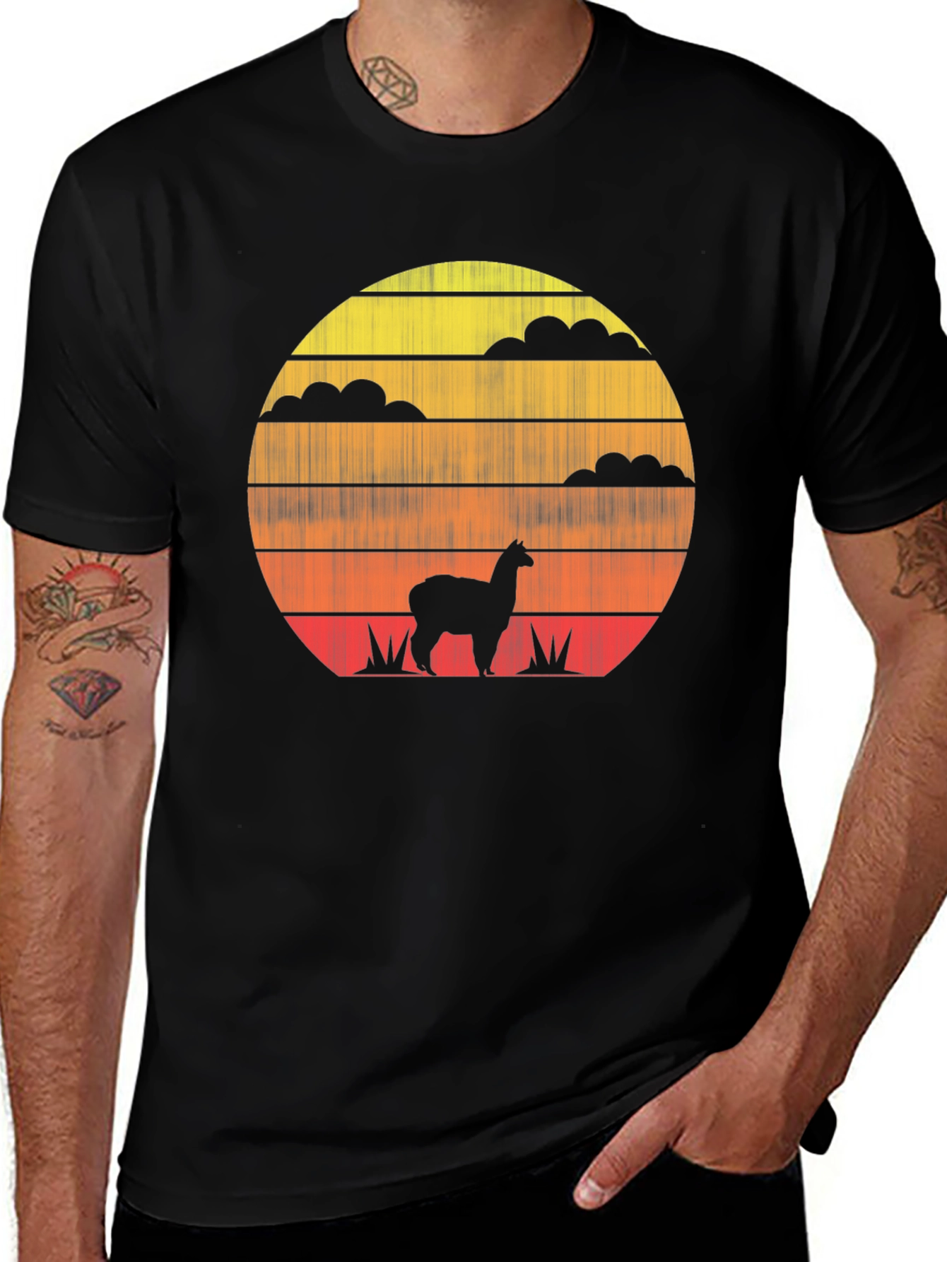 Variant 2 of Retro Sunset Alpaca T-Shirt - Stylish Graphic Tee