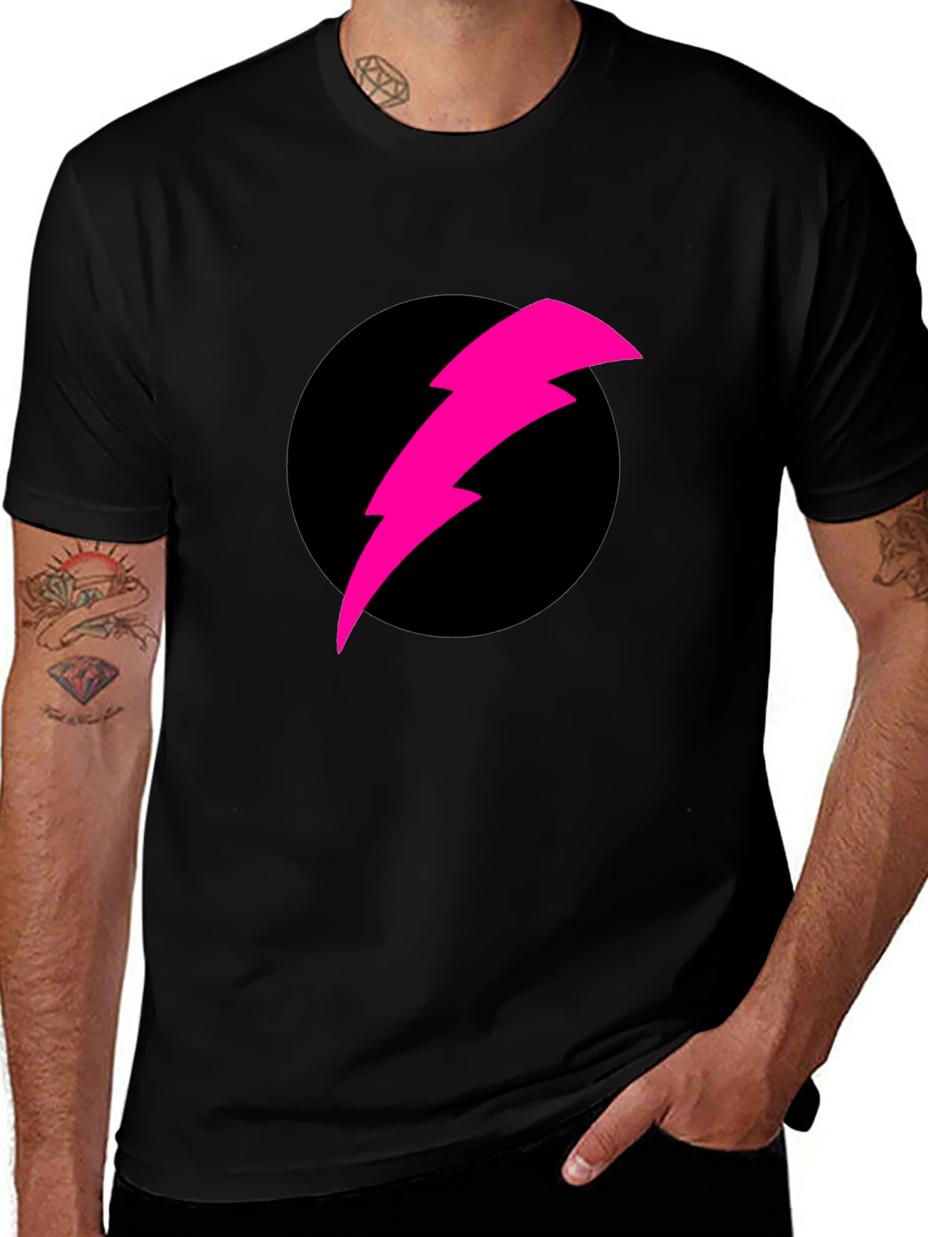 Variant 20 of Black T-Shirt with Pink Lightning Bolt Design