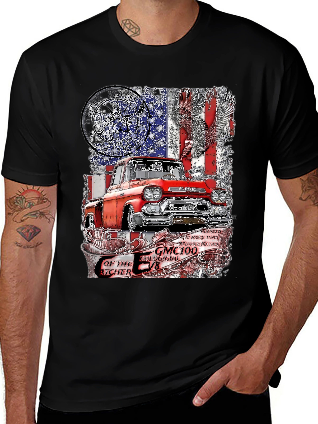 GMC 100 Truck T-Shirt - American Flag Design