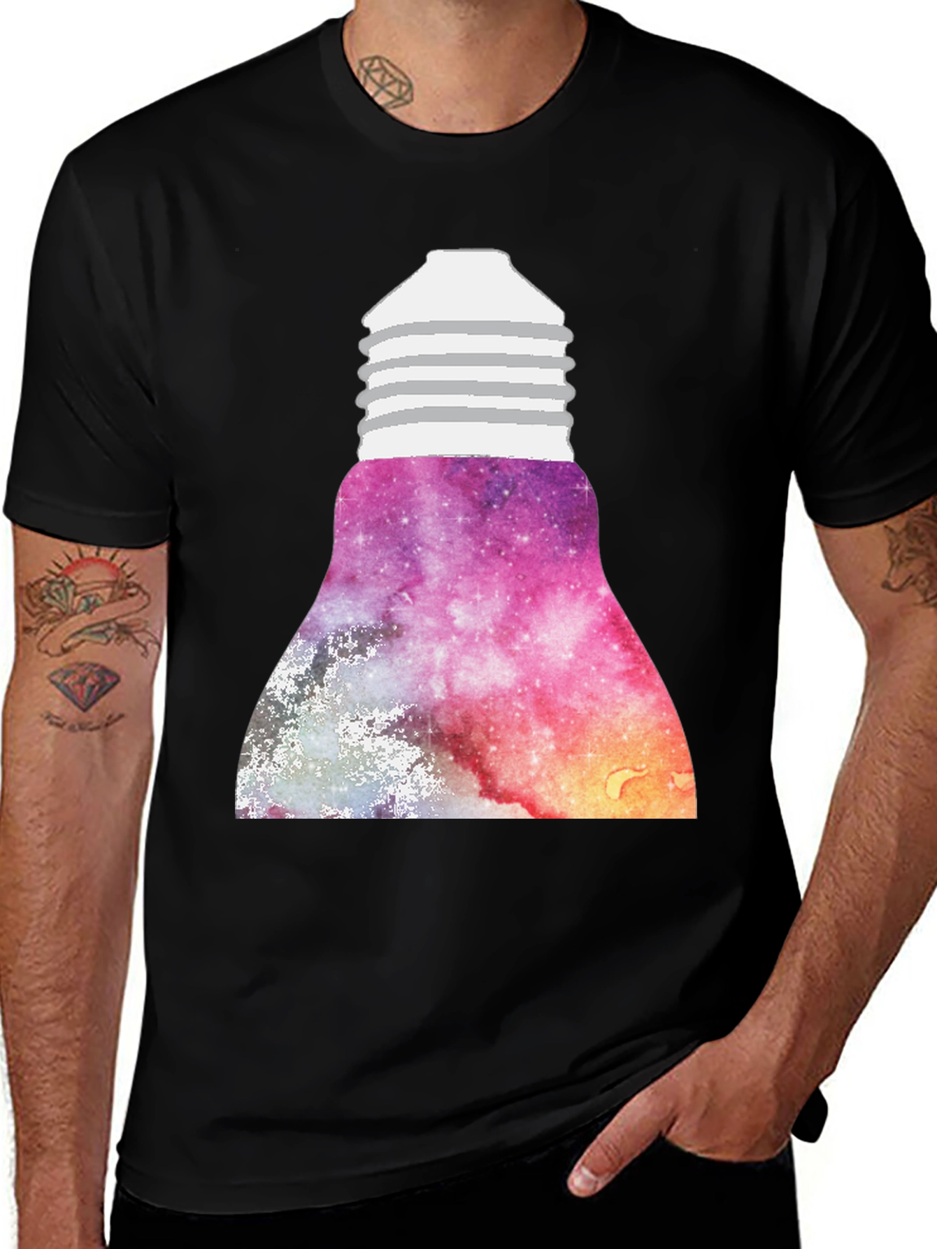 Variant 6 of Galaxy Bulb Graphic Tee - Black Cotton Blend