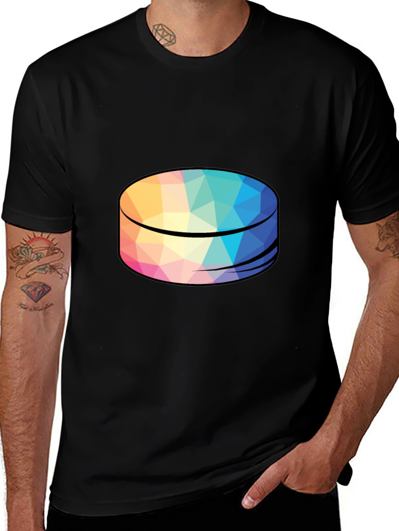 Variant 4 of Geometric Puck Design Black T-Shirt