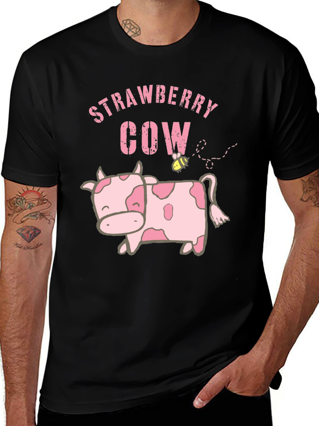 Variant 25 of Strawberry Cow Graphic Tee - Black Unisex T-Shirt