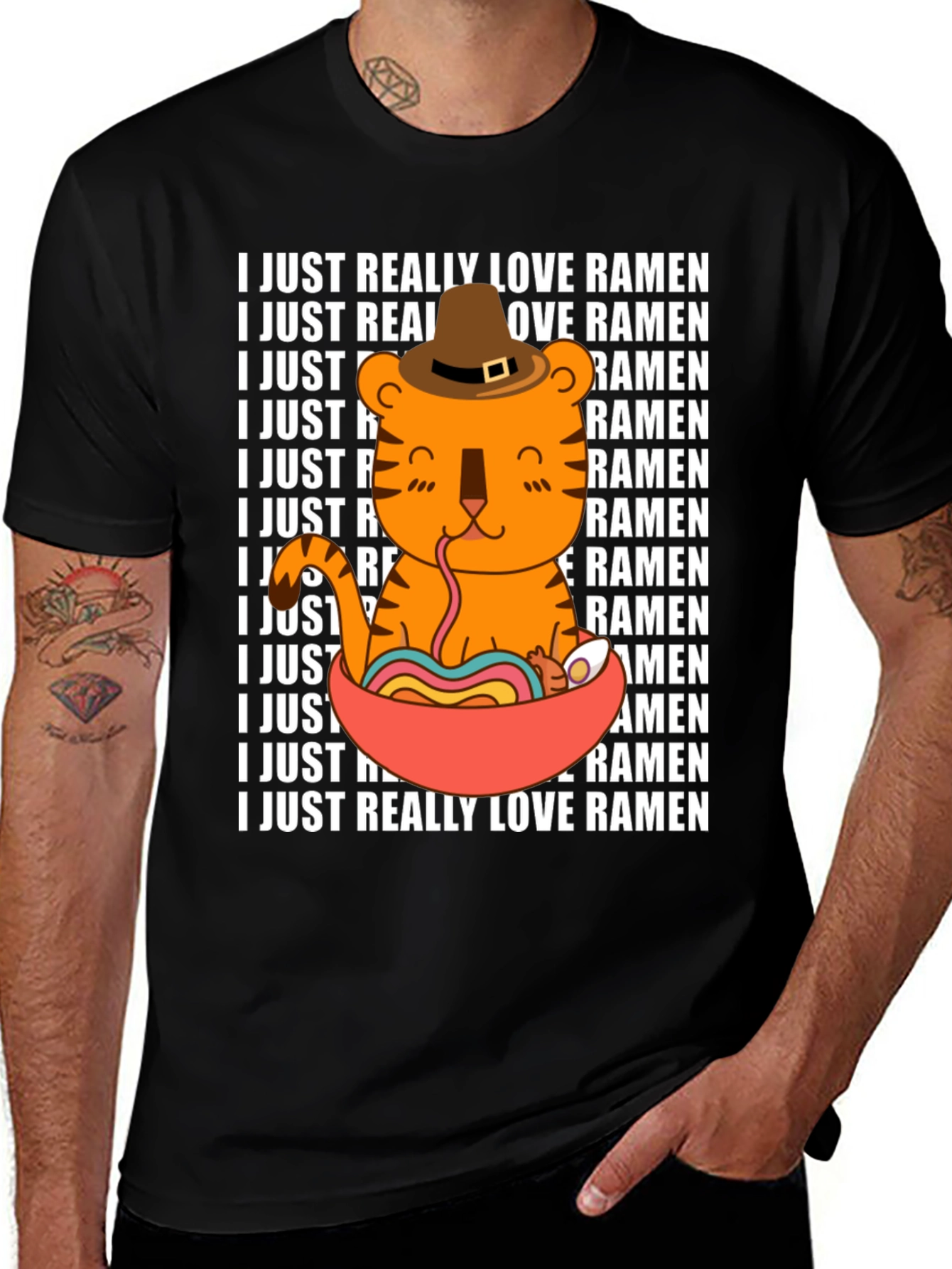 Variant 26 of Ramen Lover T-Shirt Cute Tiger Noodle Bowl Graphic Tee