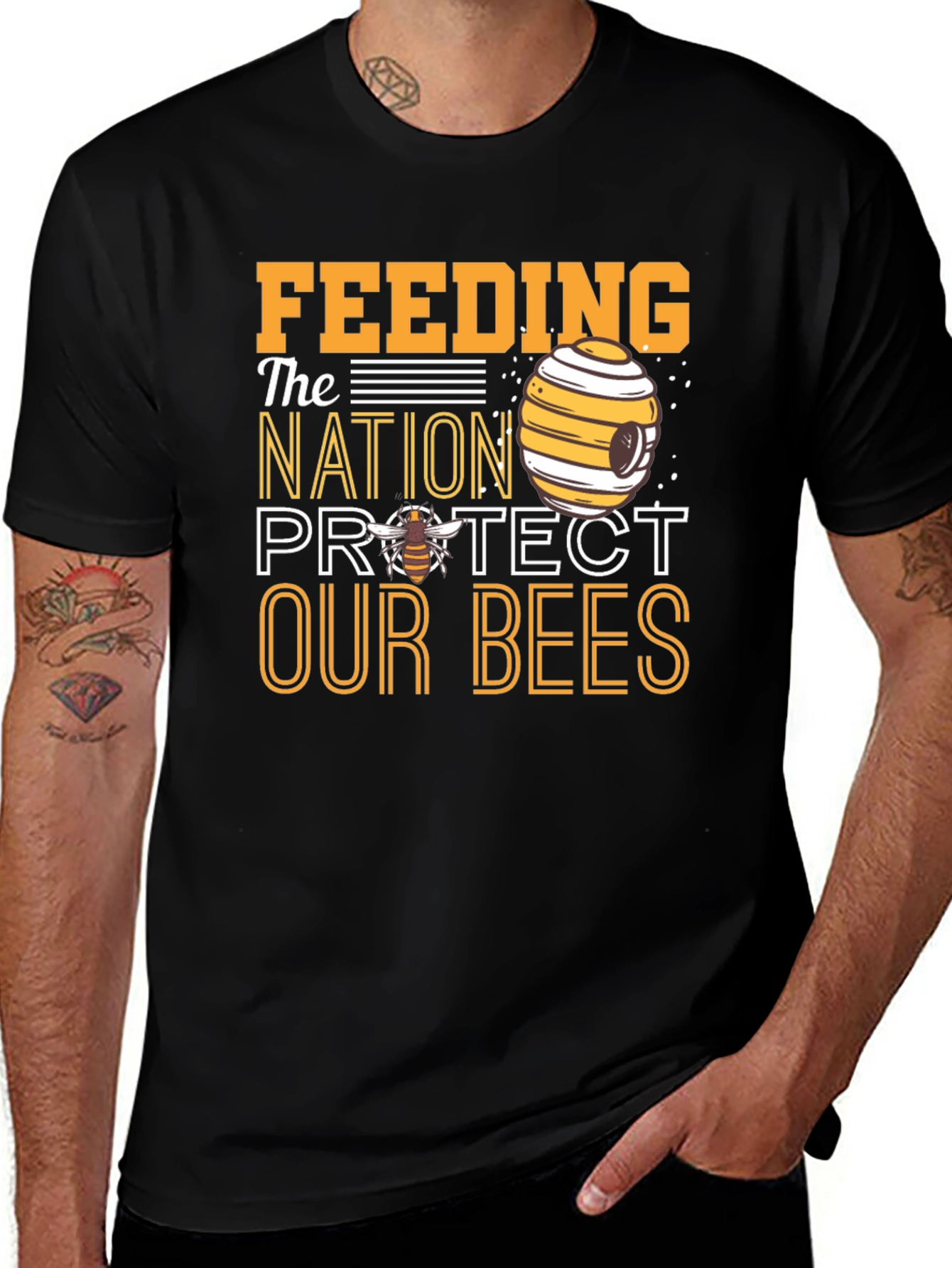 Variant 25 of Feeding the Nation Protect Our Bees Black T-Shirt