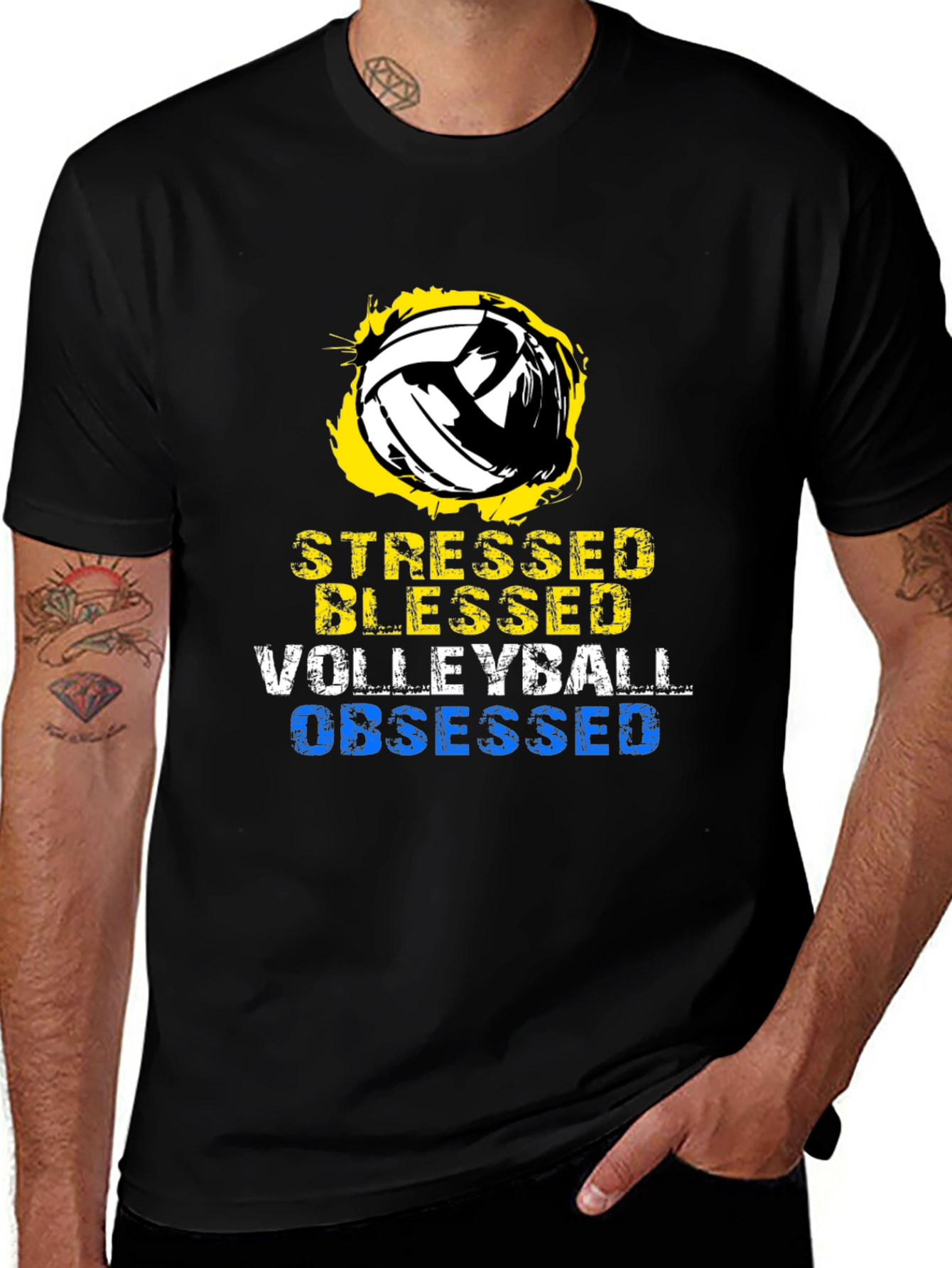 Variant 19 of Stressed Blessed Volleyball Obsessed Graphic T-Shirt