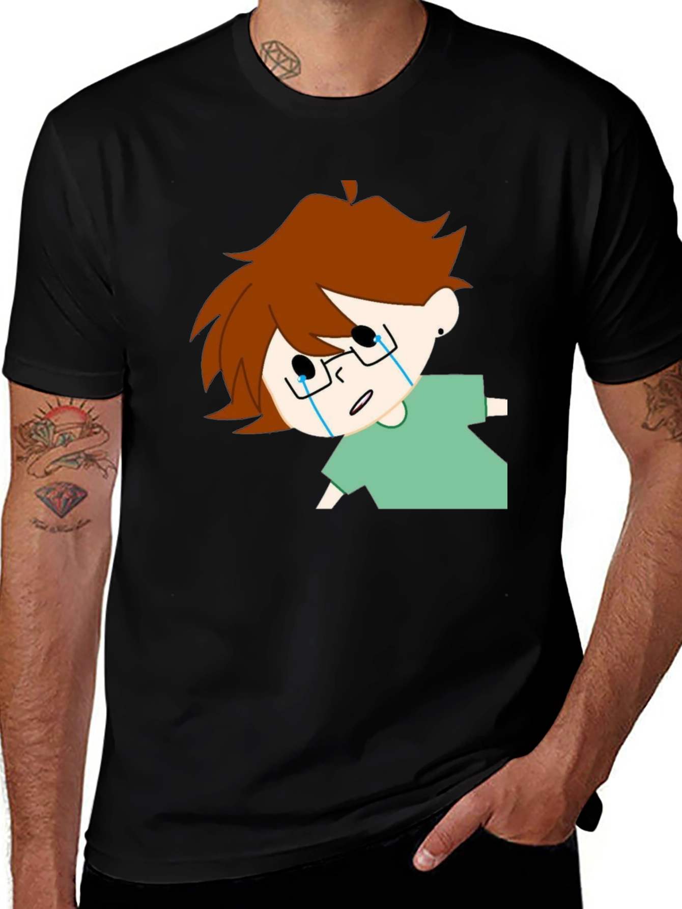 Variant 23 of Crying Cartoon Character Black T-Shirt
