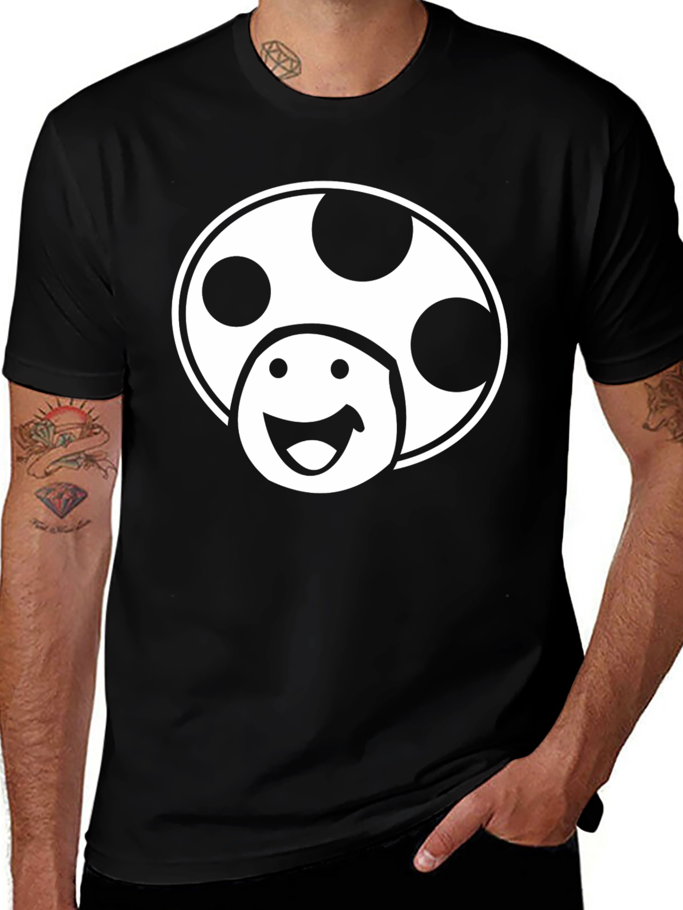 Variant 13 of Mushroom Smile Black Graphic Tee - Casual Comfort