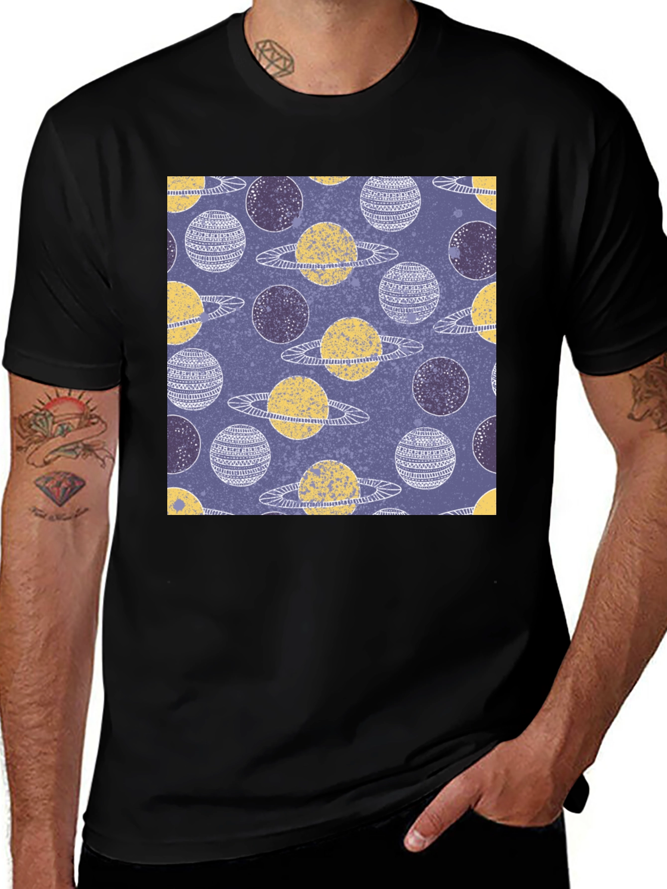 Variant 30 of Cosmic Planet Pattern Black T-Shirt