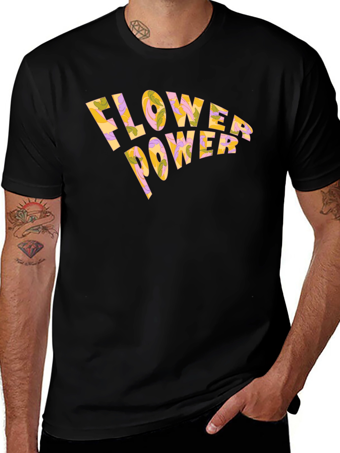 Variant 13 of Flower Power Retro Black T-Shirt