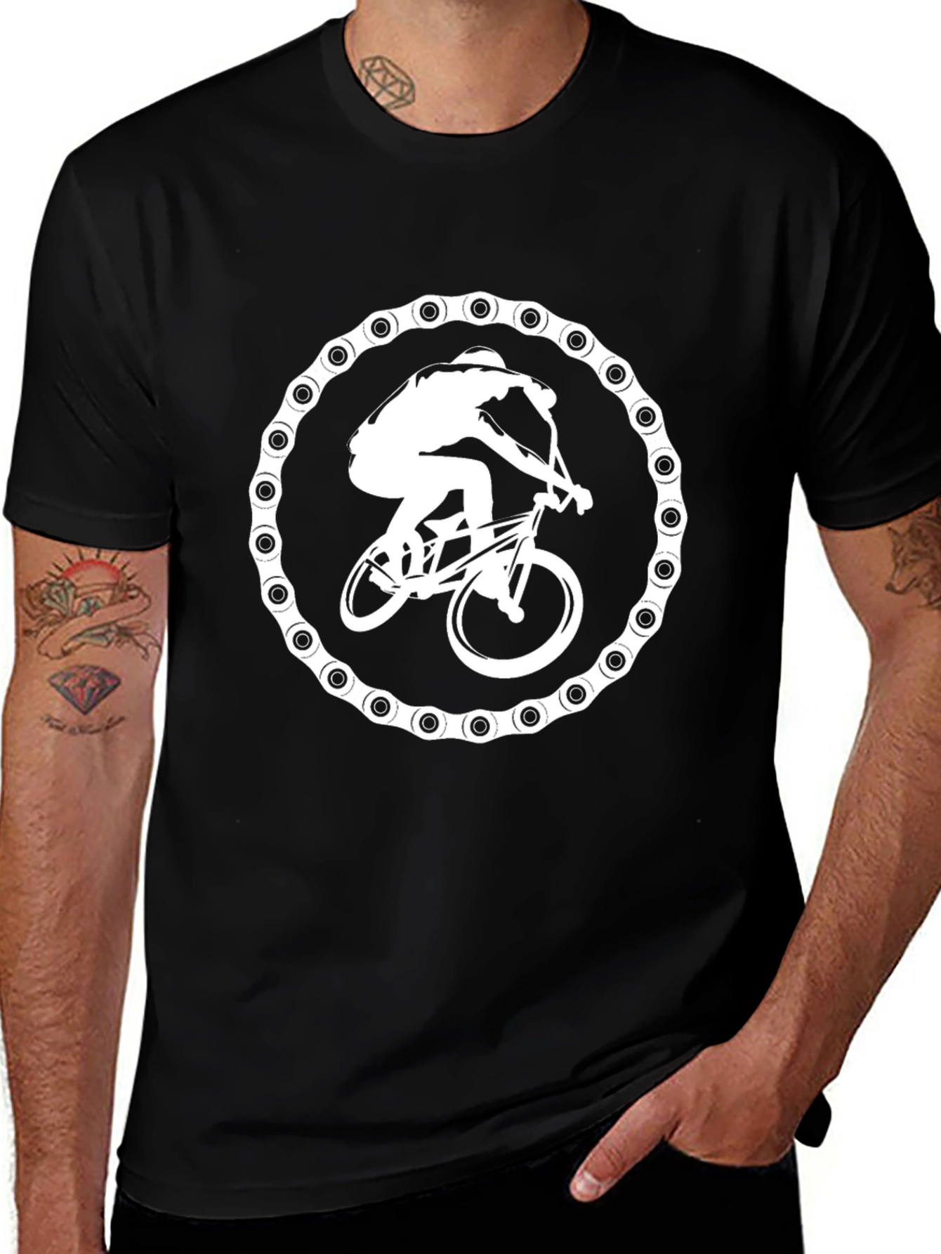 Variant 3 of Biker Chain Graphic Tee - Black Cotton T-Shirt