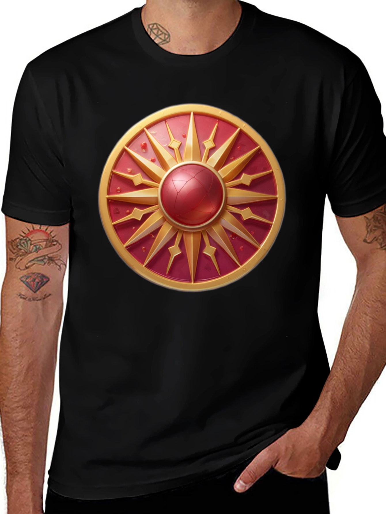 Variant 30 of Sunburst Shield Graphic Tee - Bold Artistic Design