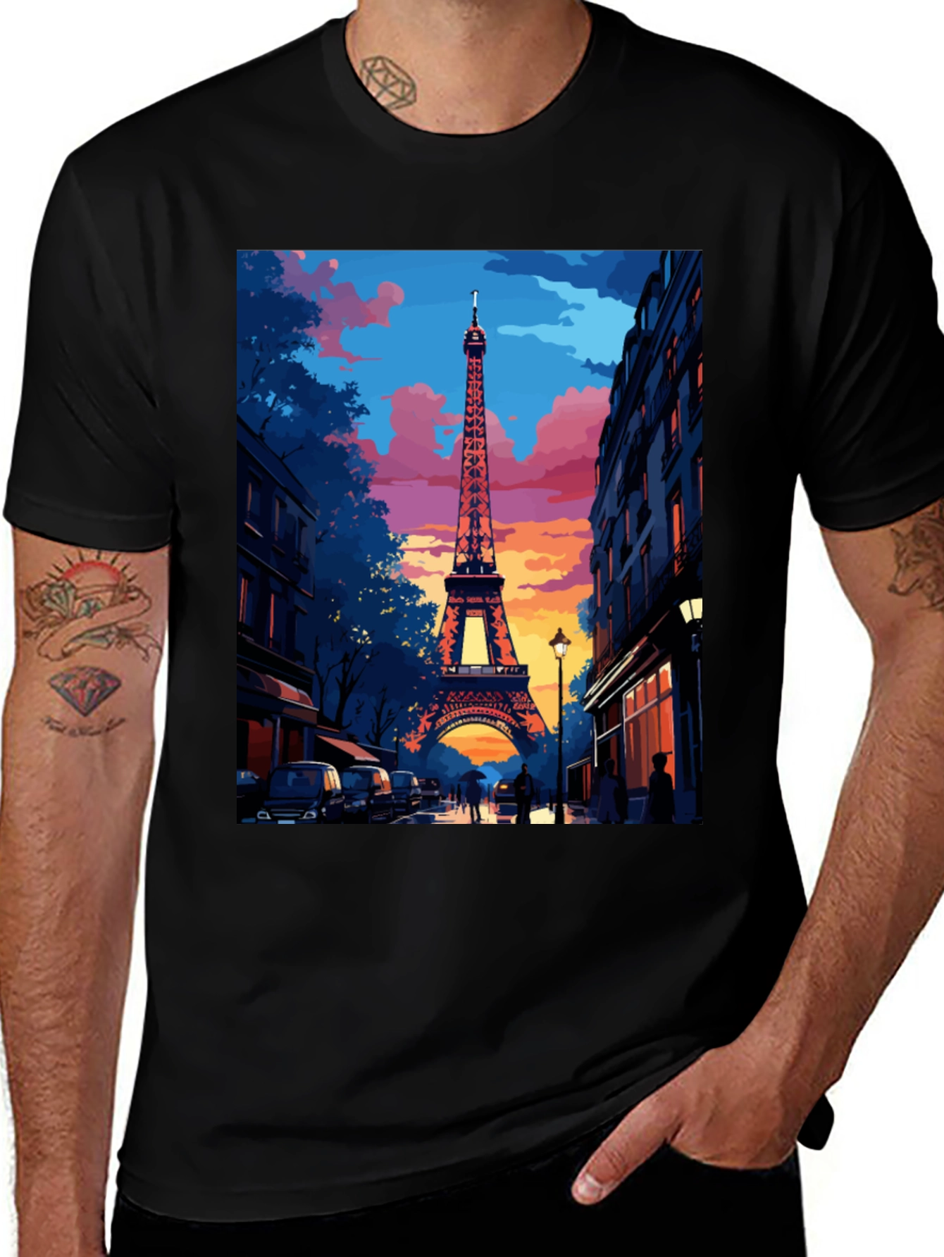 Paris Eiffel Tower Graphic Tee - Black Cotton T-Shirt