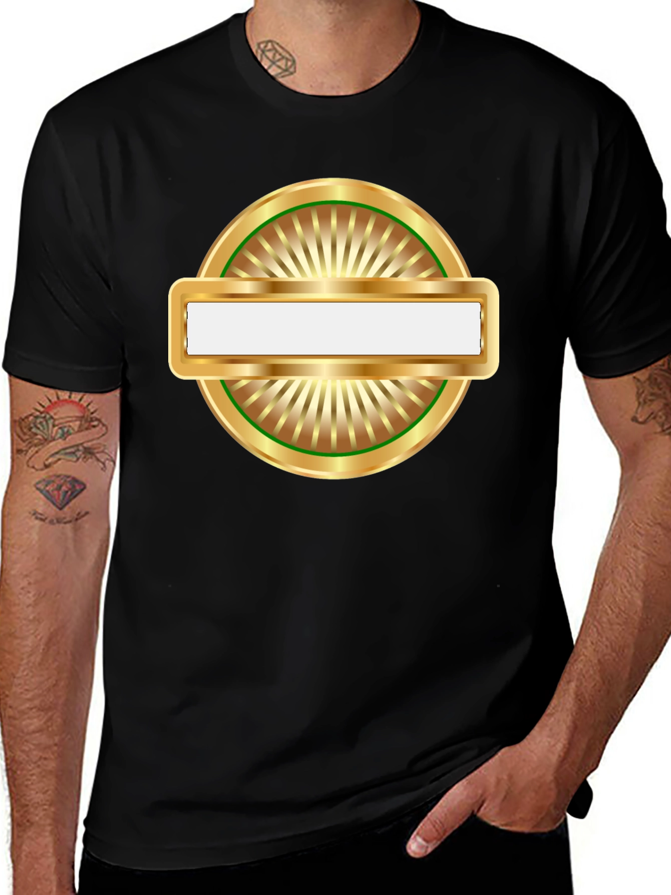 Variant 16 of Men's Black T-Shirt with Gold Emblem