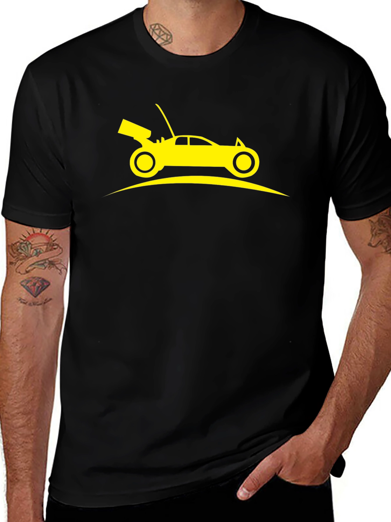 Variant 4 of Black T-Shirt with Yellow Car Graphic