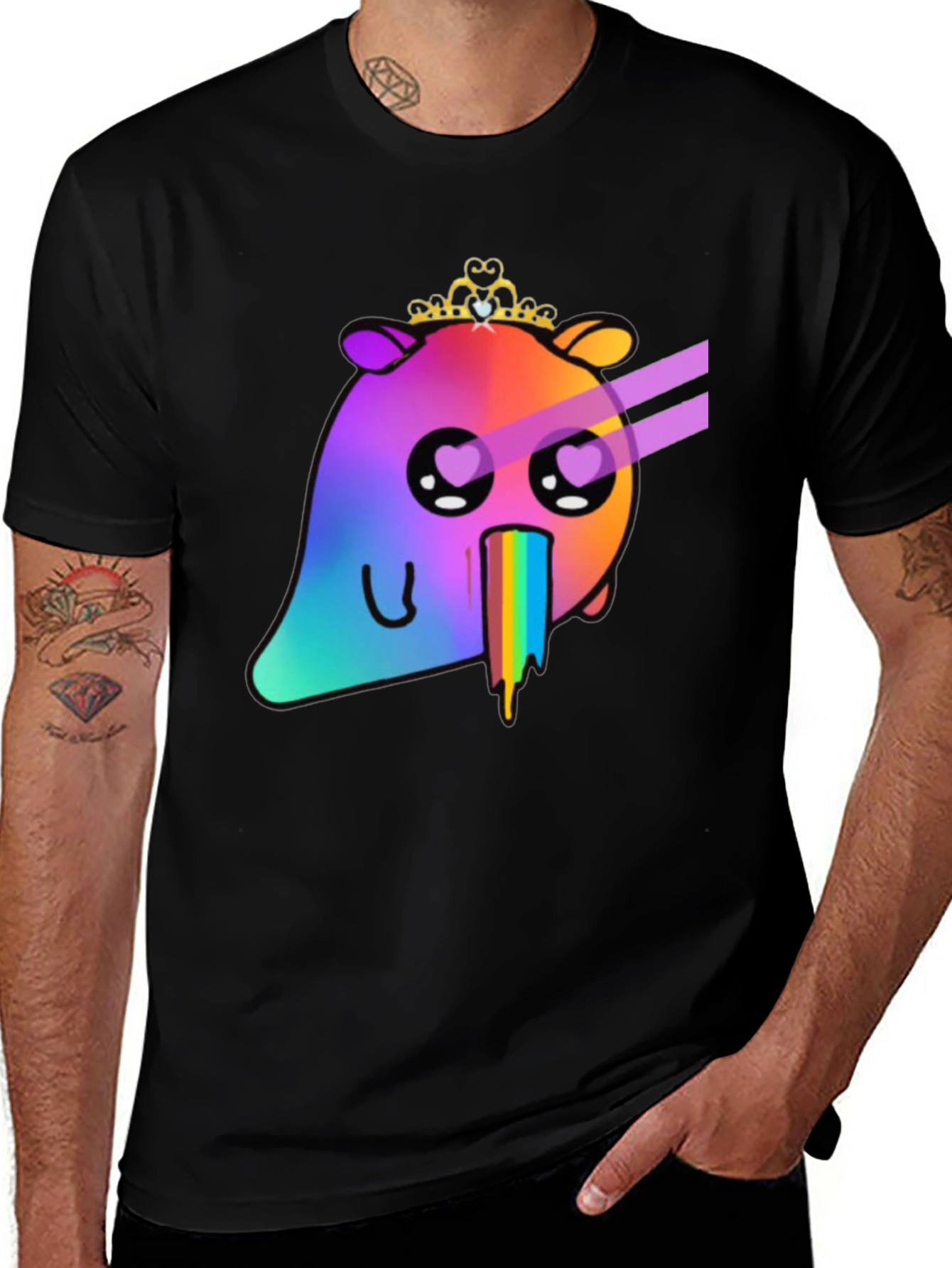 Rainbow Vomit Bear T-Shirt - Black