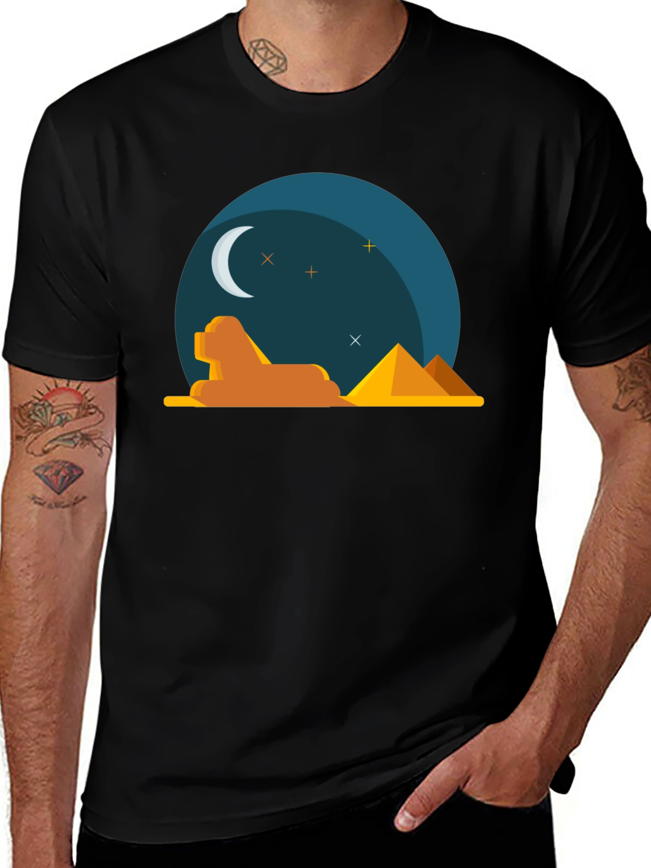 Egyptian Night Graphic Tee - Black Cotton T-Shirt