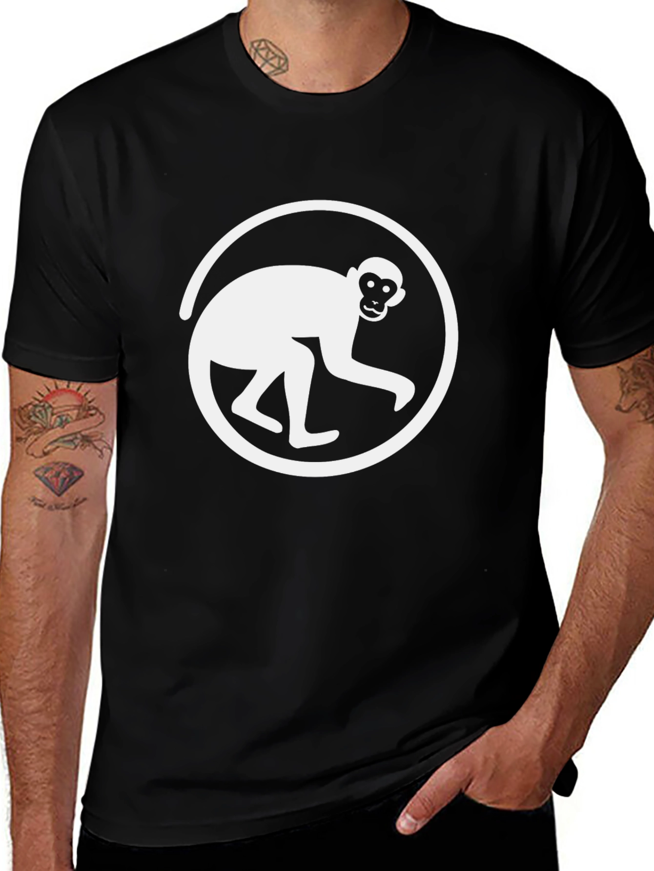 Variant 15 of Monkey Circle Graphic Tee - Black Cotton T-Shirt