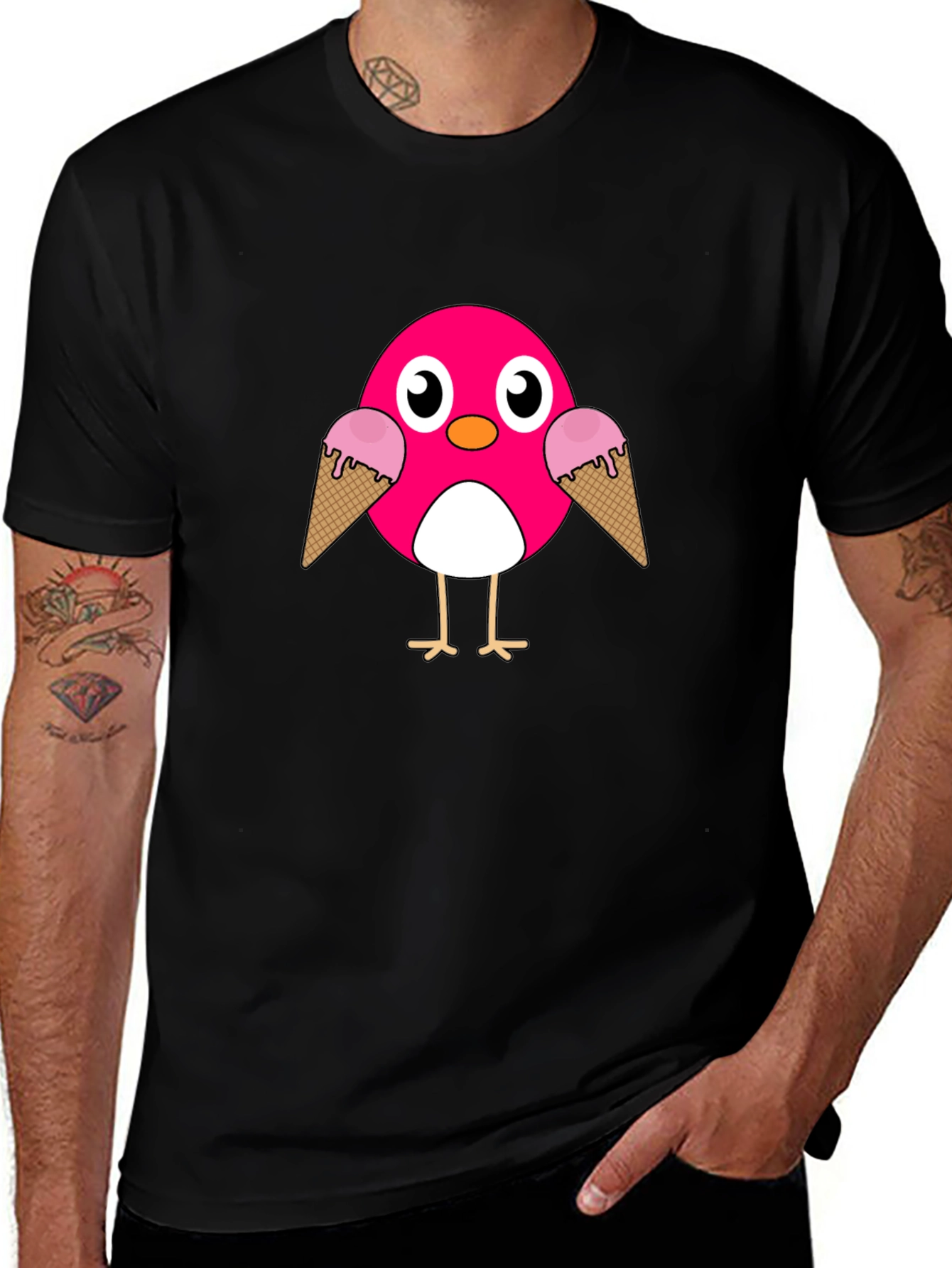 Variant 4 of Cute Pink Bird with Ice Cream T-Shirt