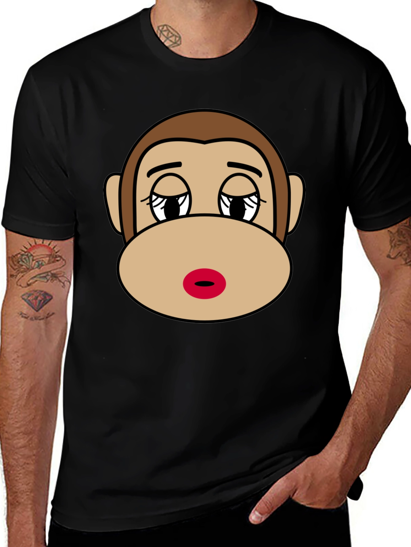 Variant 8 of Funny Sock Monkey Graphic T-Shirt - Unisex Black Tee