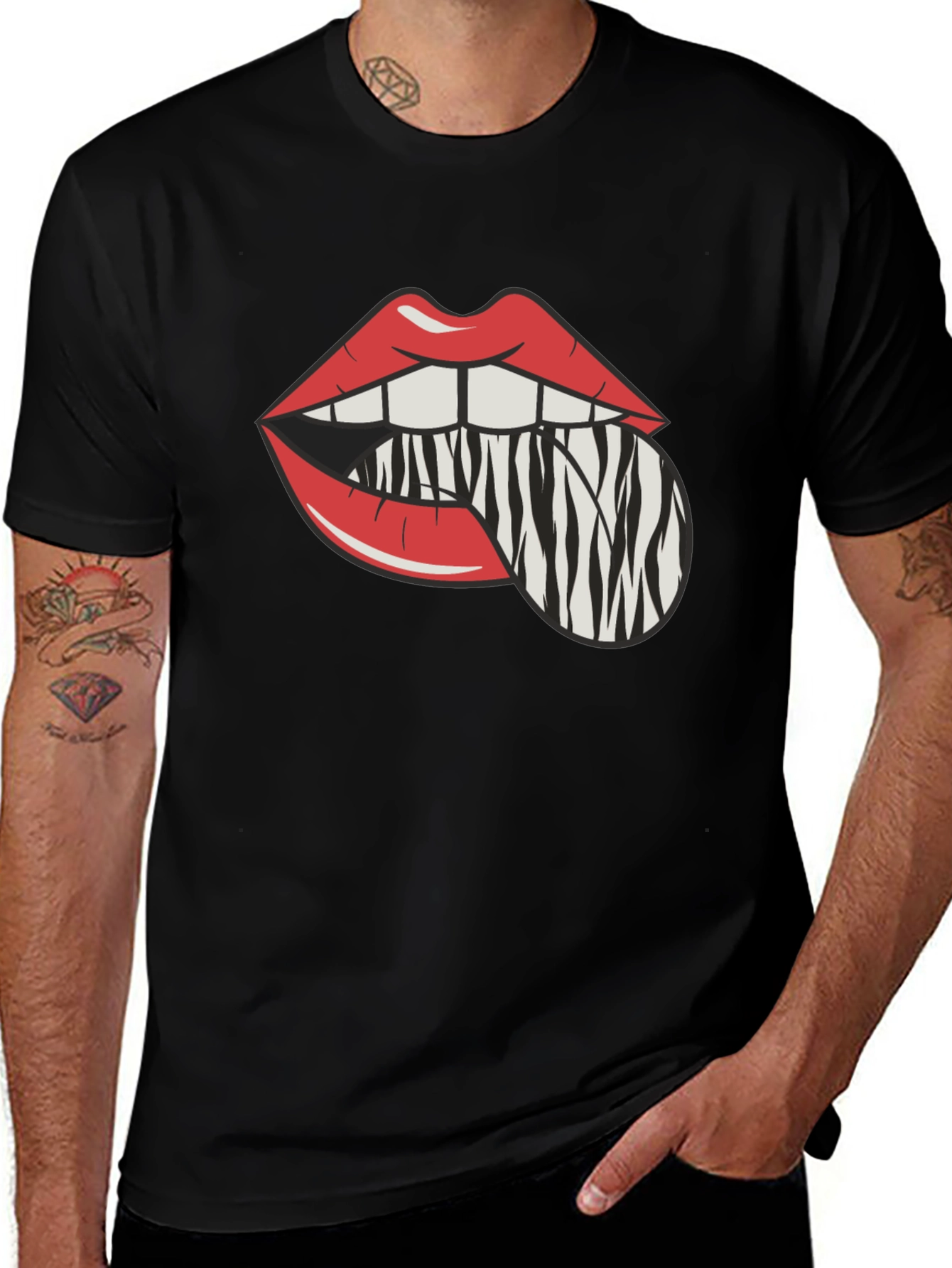 Variant 10 of Lip Zebra Tongue Graphic Tee - Trendy Statement Shirt