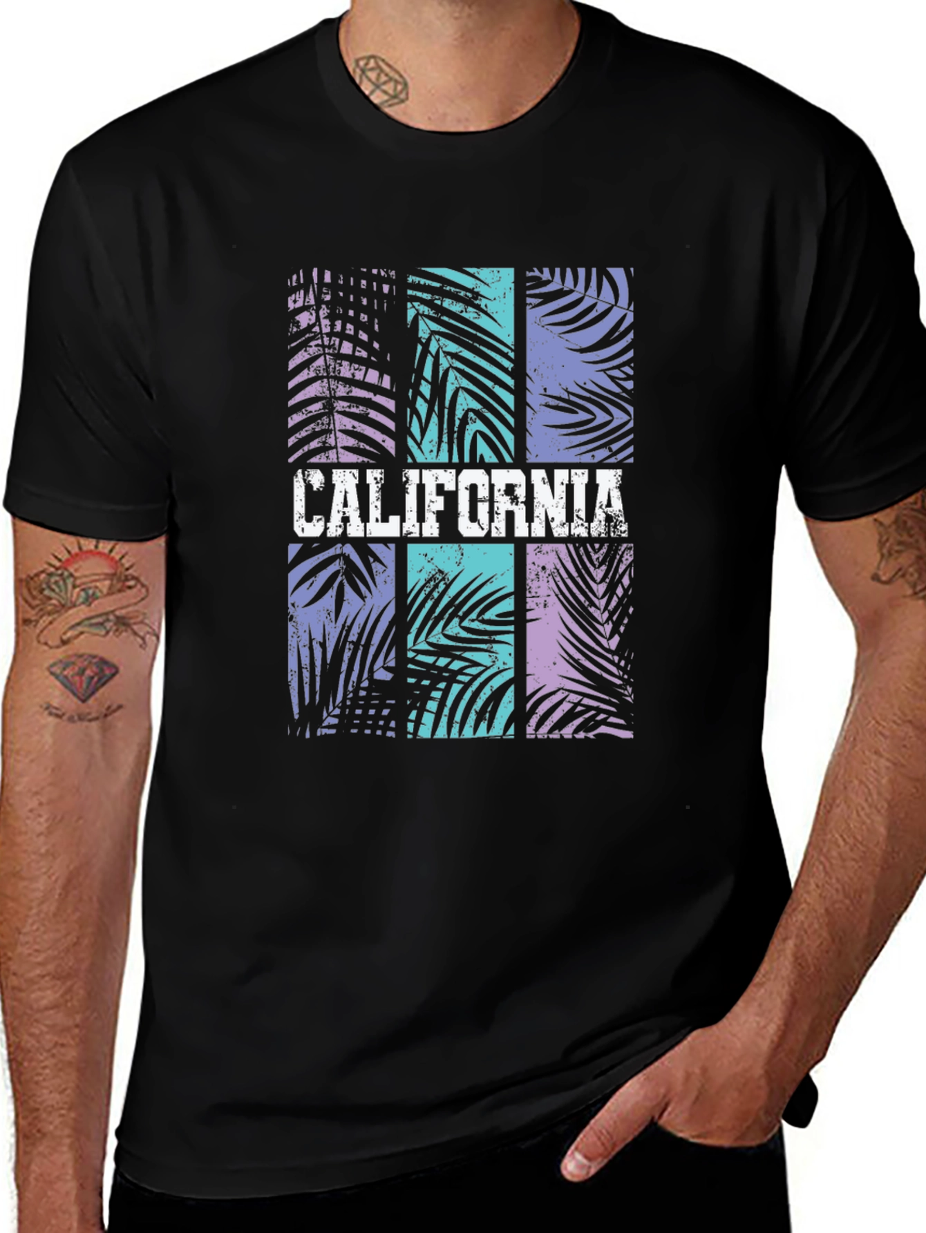 Variant 17 of California Palms Graphic T-Shirt - Men's Black Tee