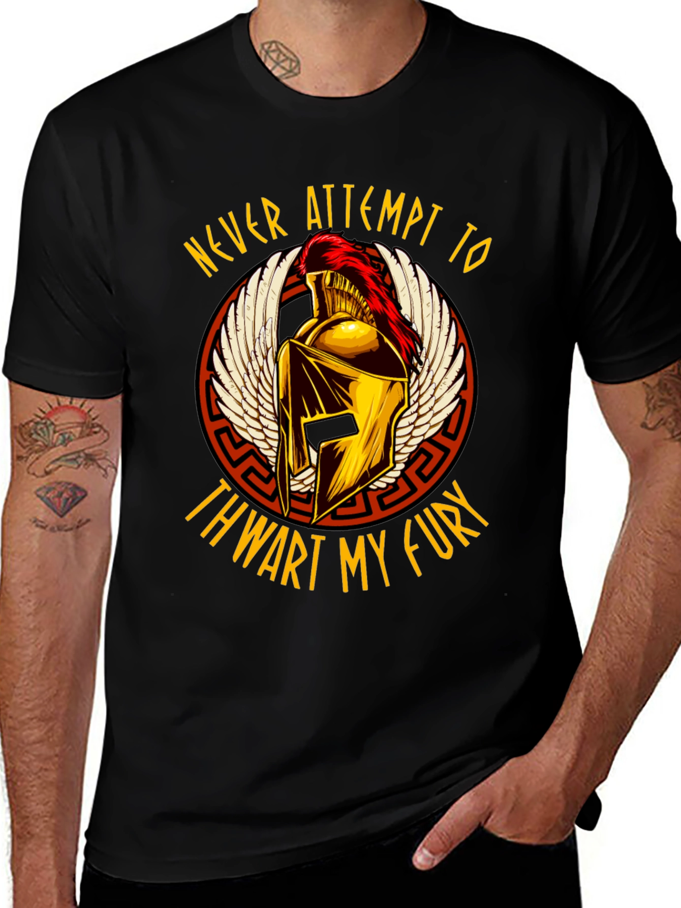 Variant 3 of Spartan Helmet Graphic Tee - Never Thwart My Fury