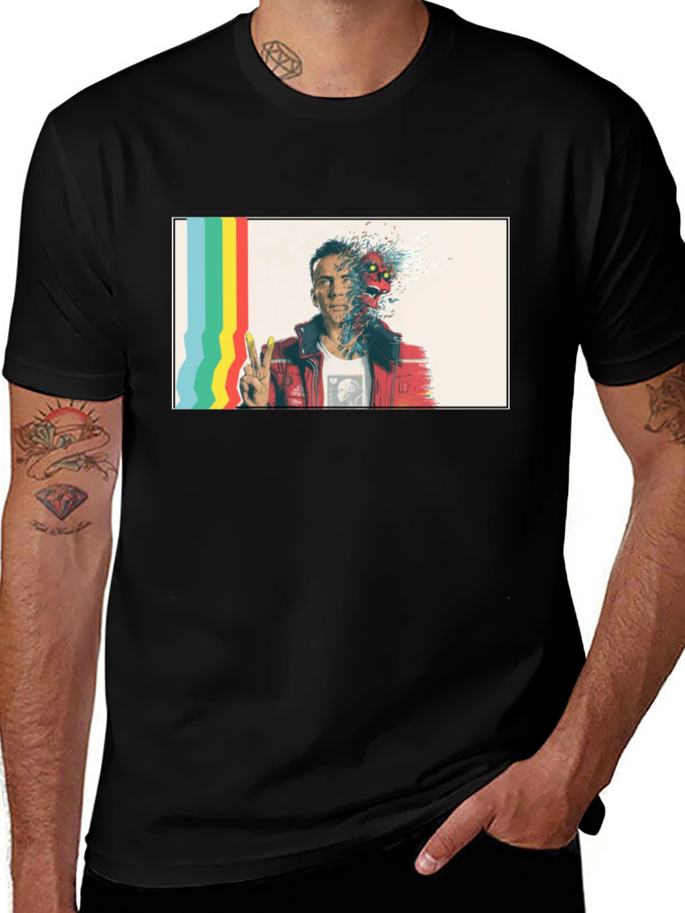 Variant 22 of Retro Graphic Print Men's Black T-Shirt