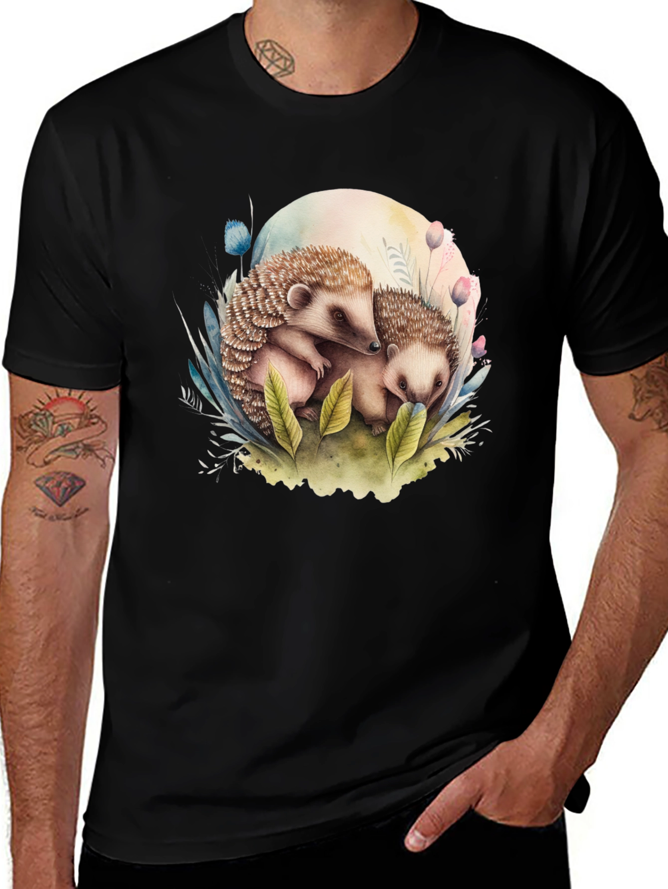 Black Cute Hedgehog Graphic Tee - Black main image