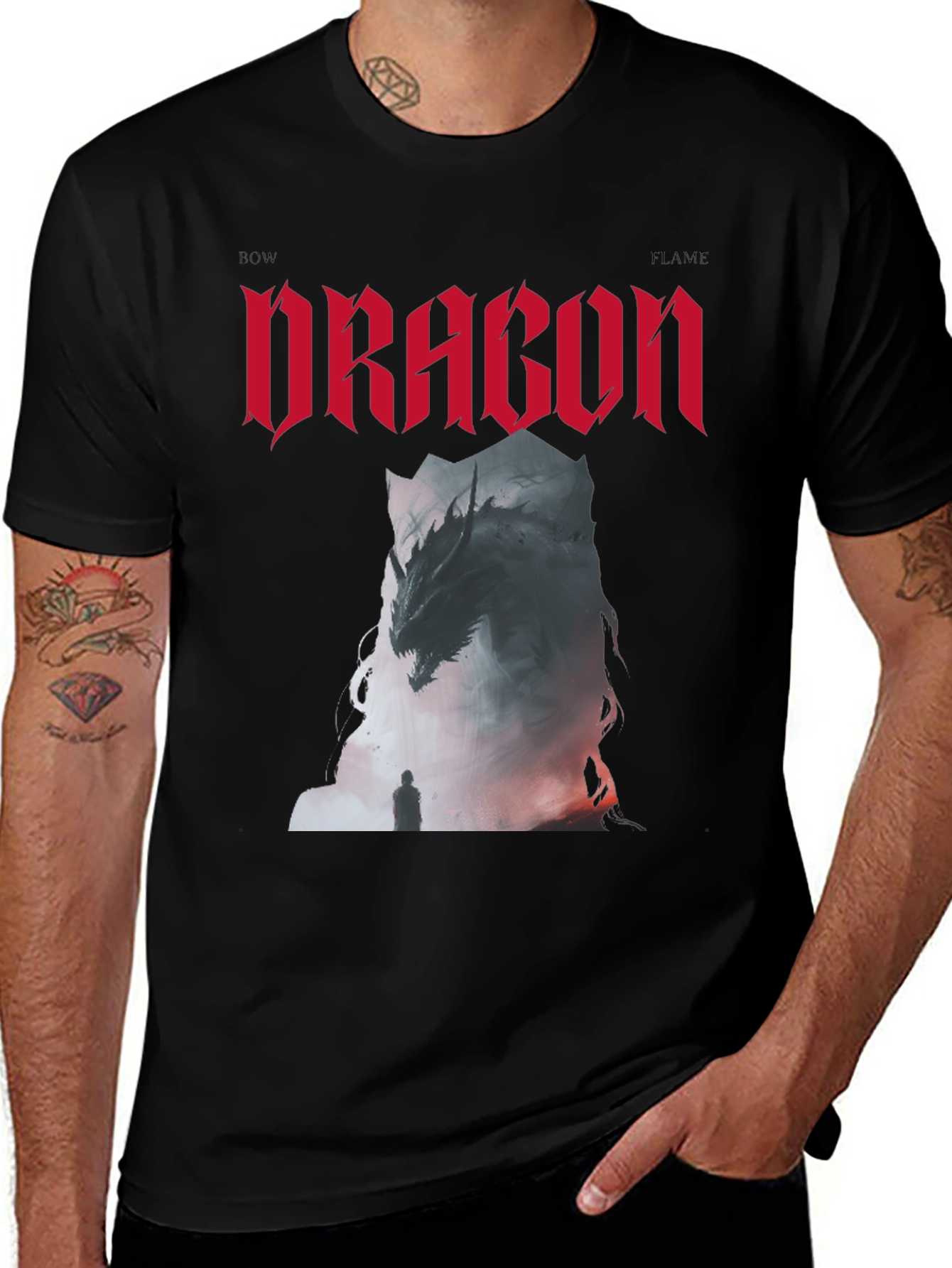 Variant 26 of Dragon Flame Graphic Print Black T-Shirt