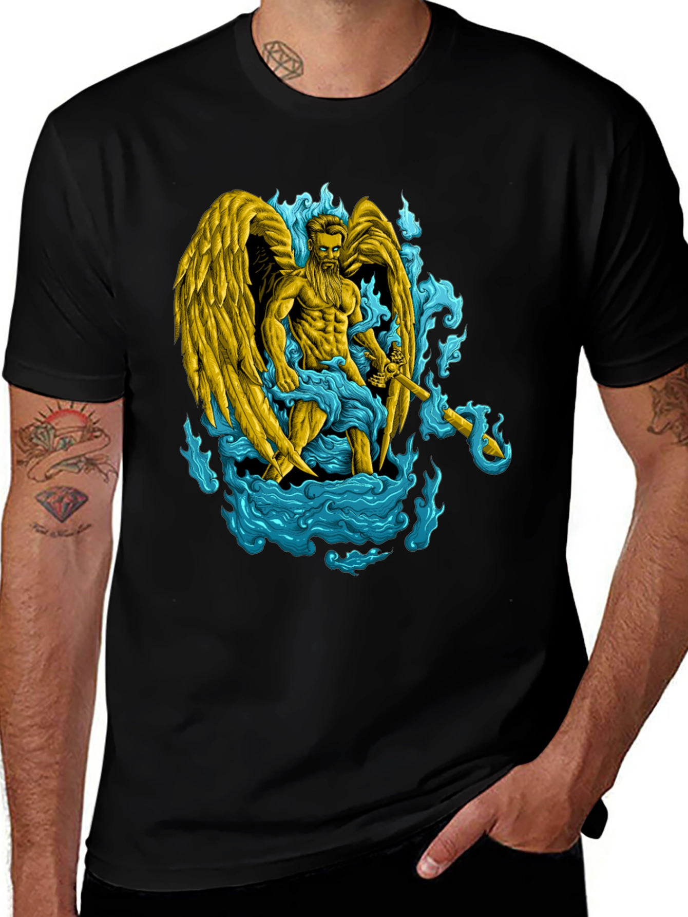 Variant 6 of Warrior Angel Graphic Tee - Black Cotton Comfort