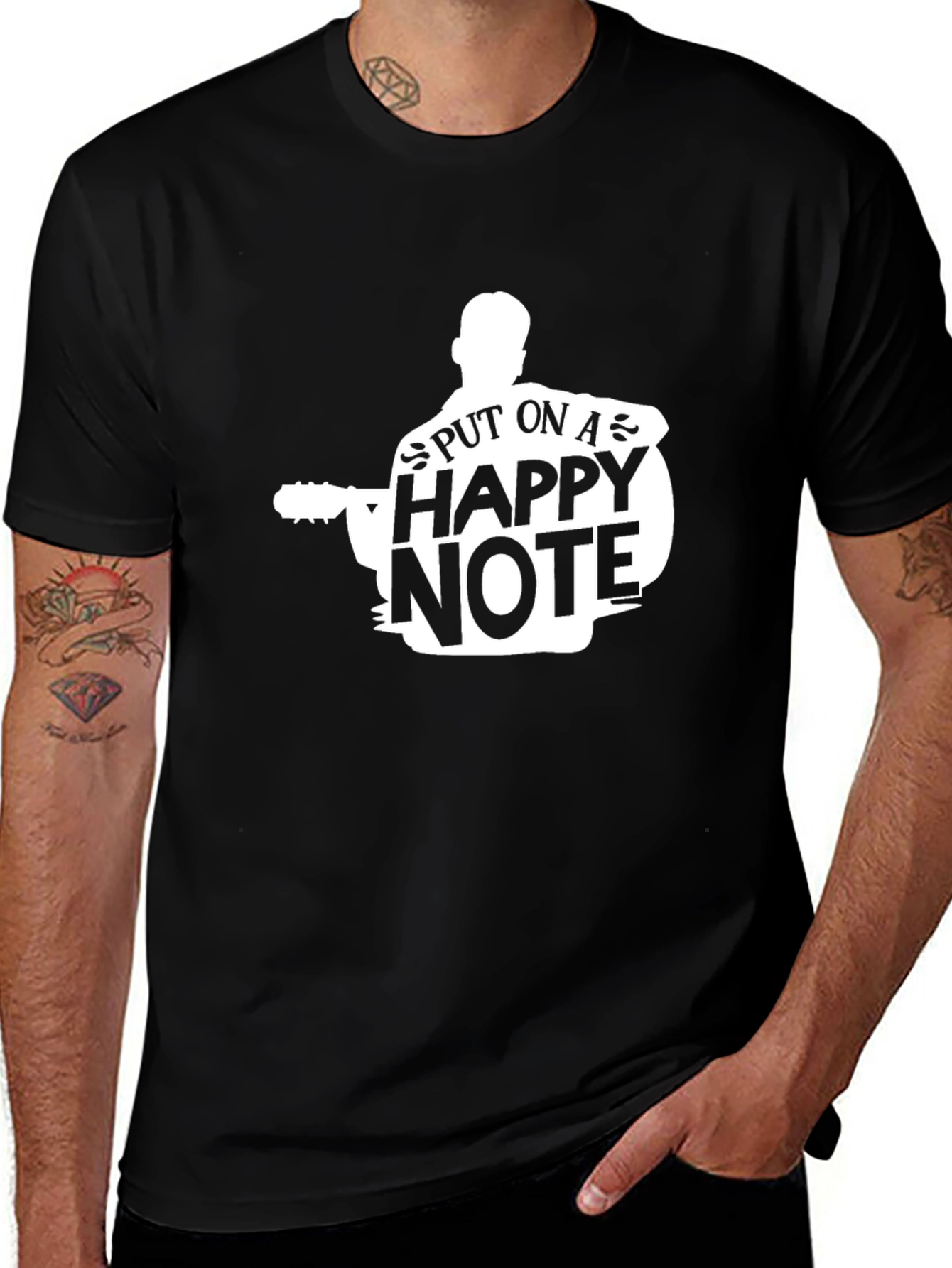 Variant 22 of Happy Note Guitar Player Graphic Tee - Black