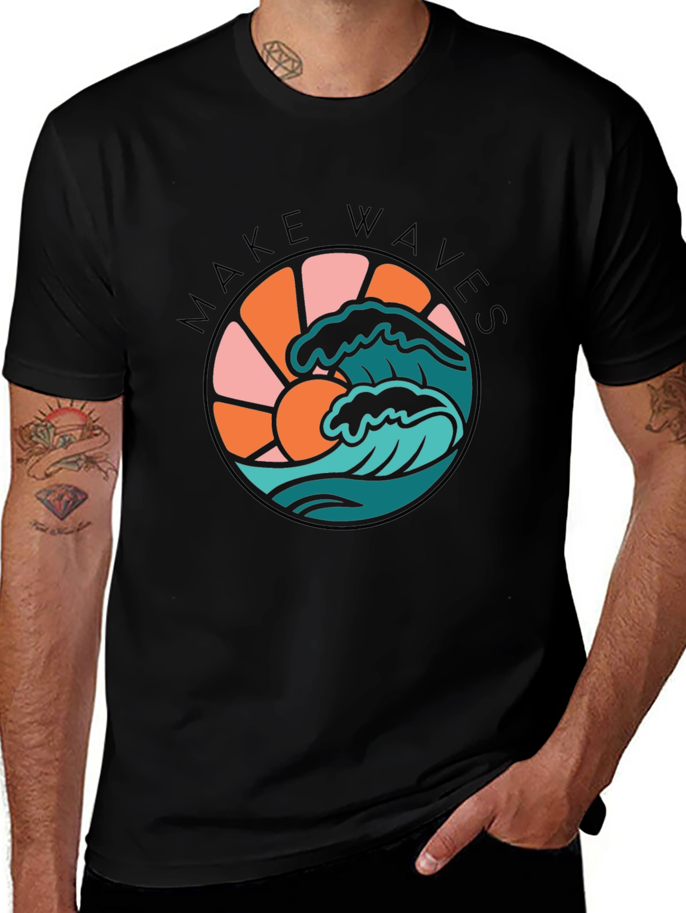 Variant 14 of Make Waves Graphic Tee - Retro Surf Design