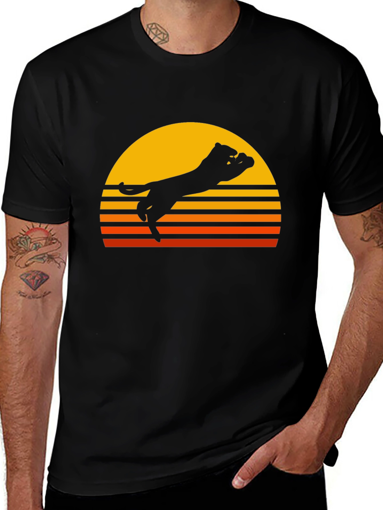 Variant 13 of Retro Panther Sunset Black T-Shirt