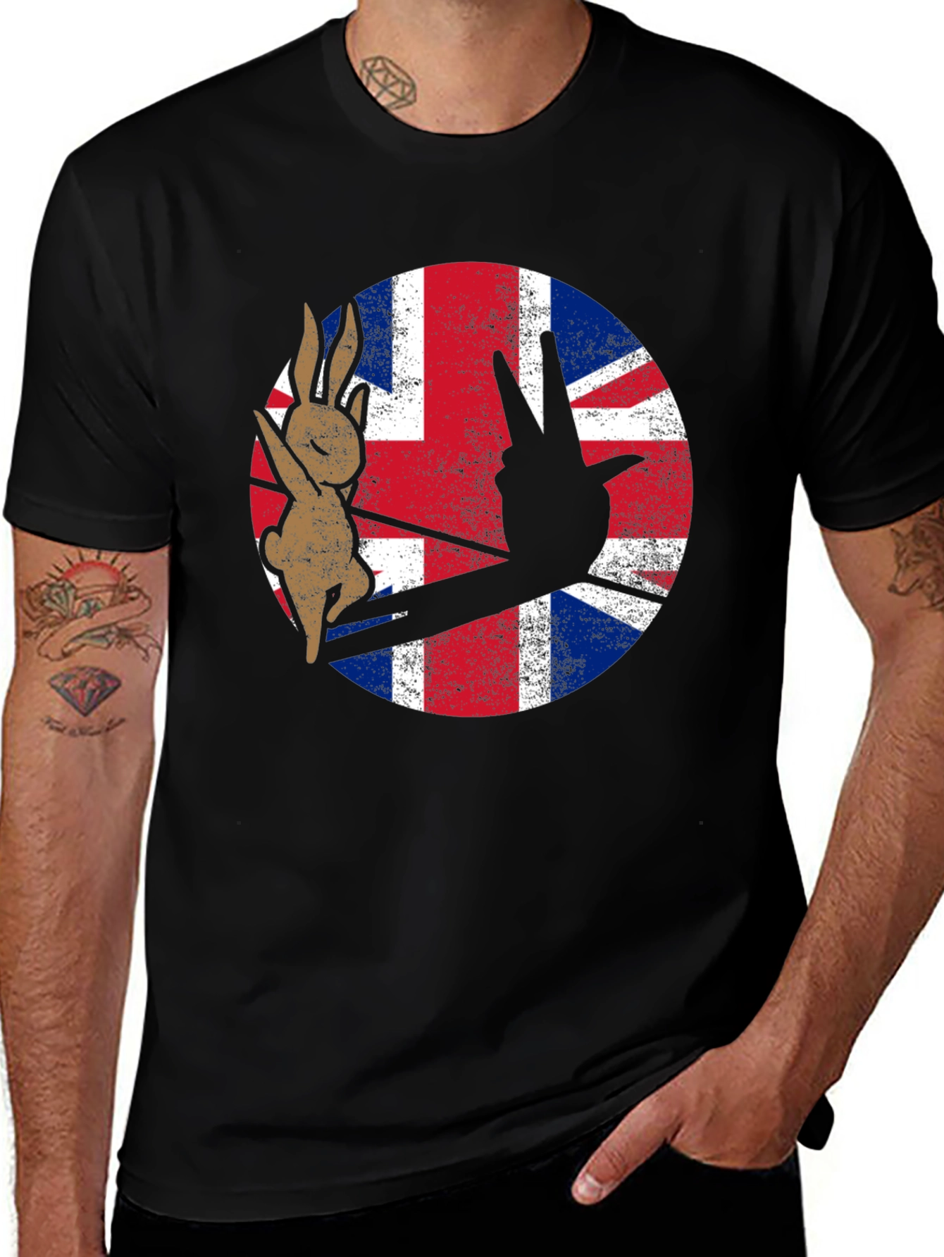 Union Jack Rabbit Peace Sign Graphic T-Shirt