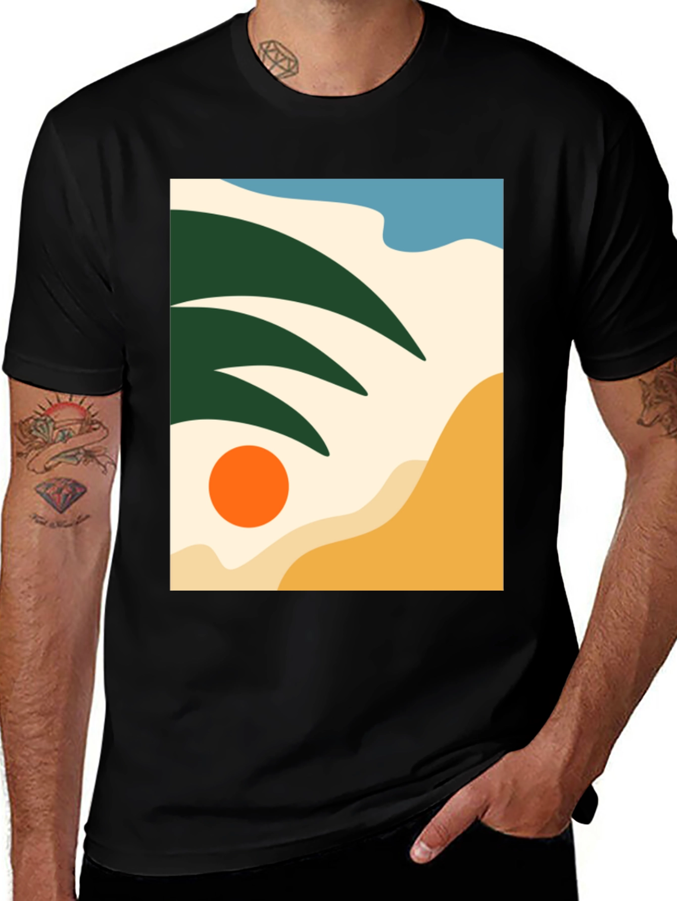 Abstract Beach Scene Graphic Tee - Modern Stylish Design