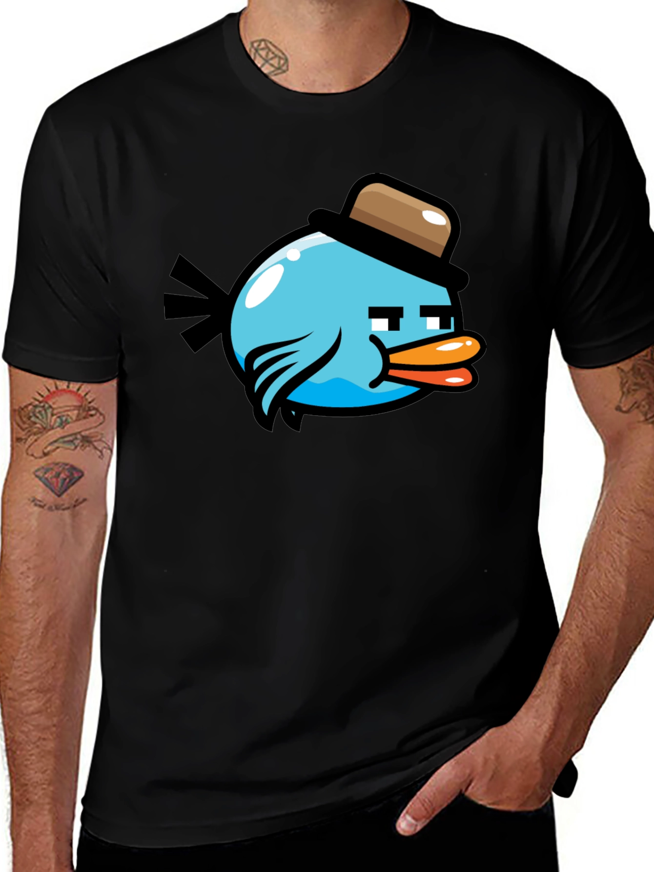 Variant 9 of Cartoon Bird Graphic T-Shirt - Men's Black Tee