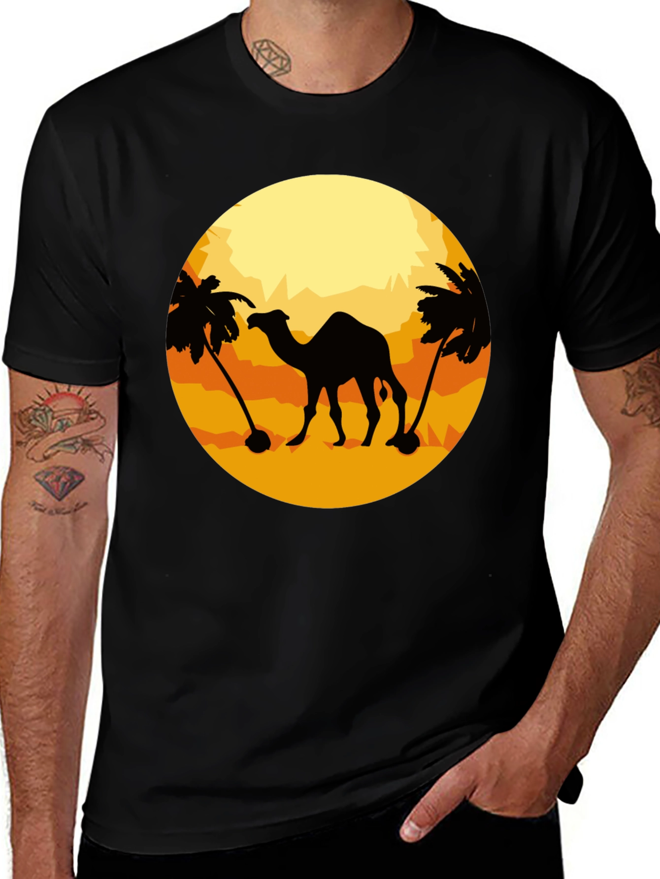 Variant 2 of Camel Desert Silhouette T-Shirt - Black
