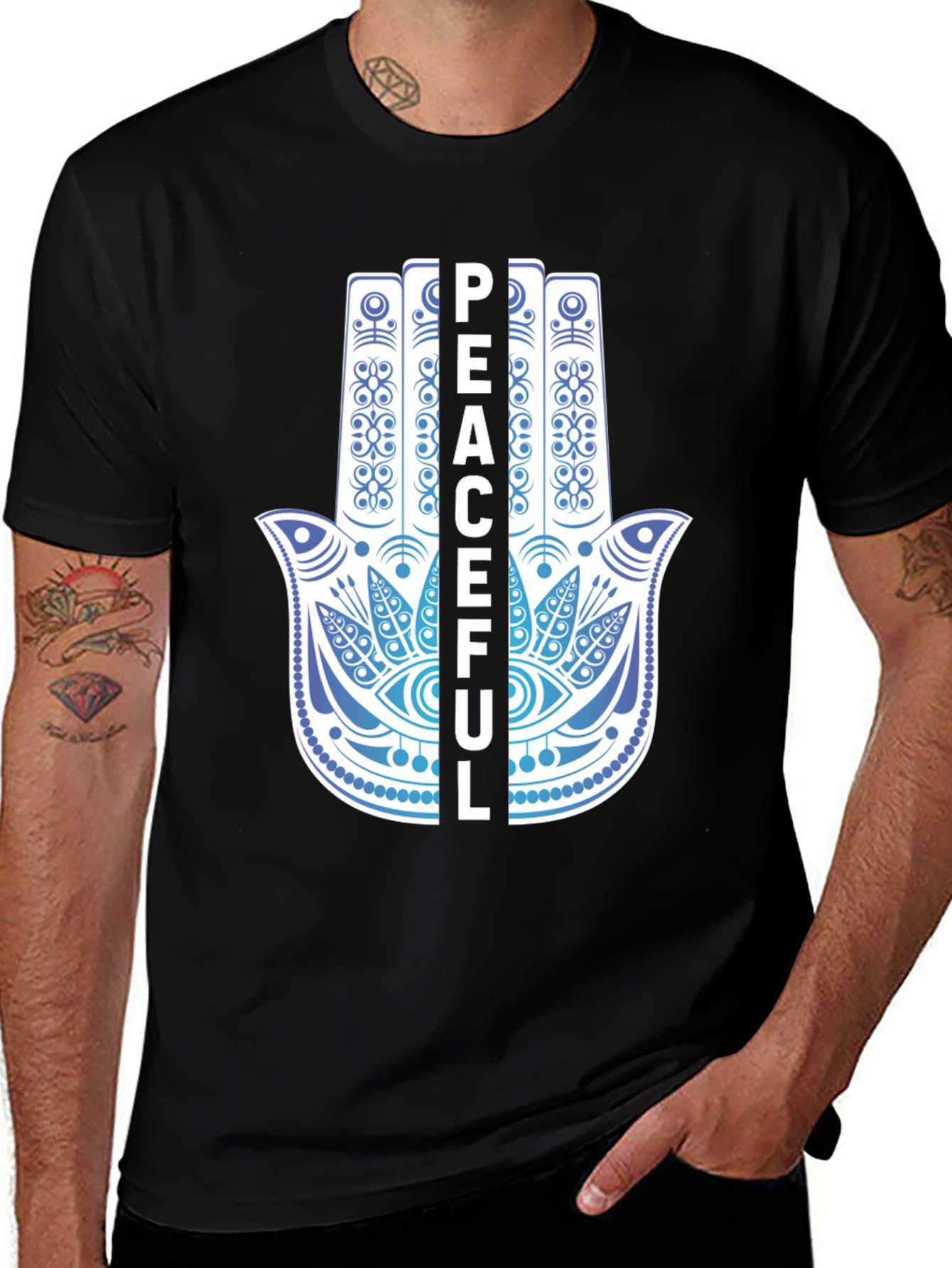 Variant 6 of Peaceful Hamsa Hand Graphic Tee - Black