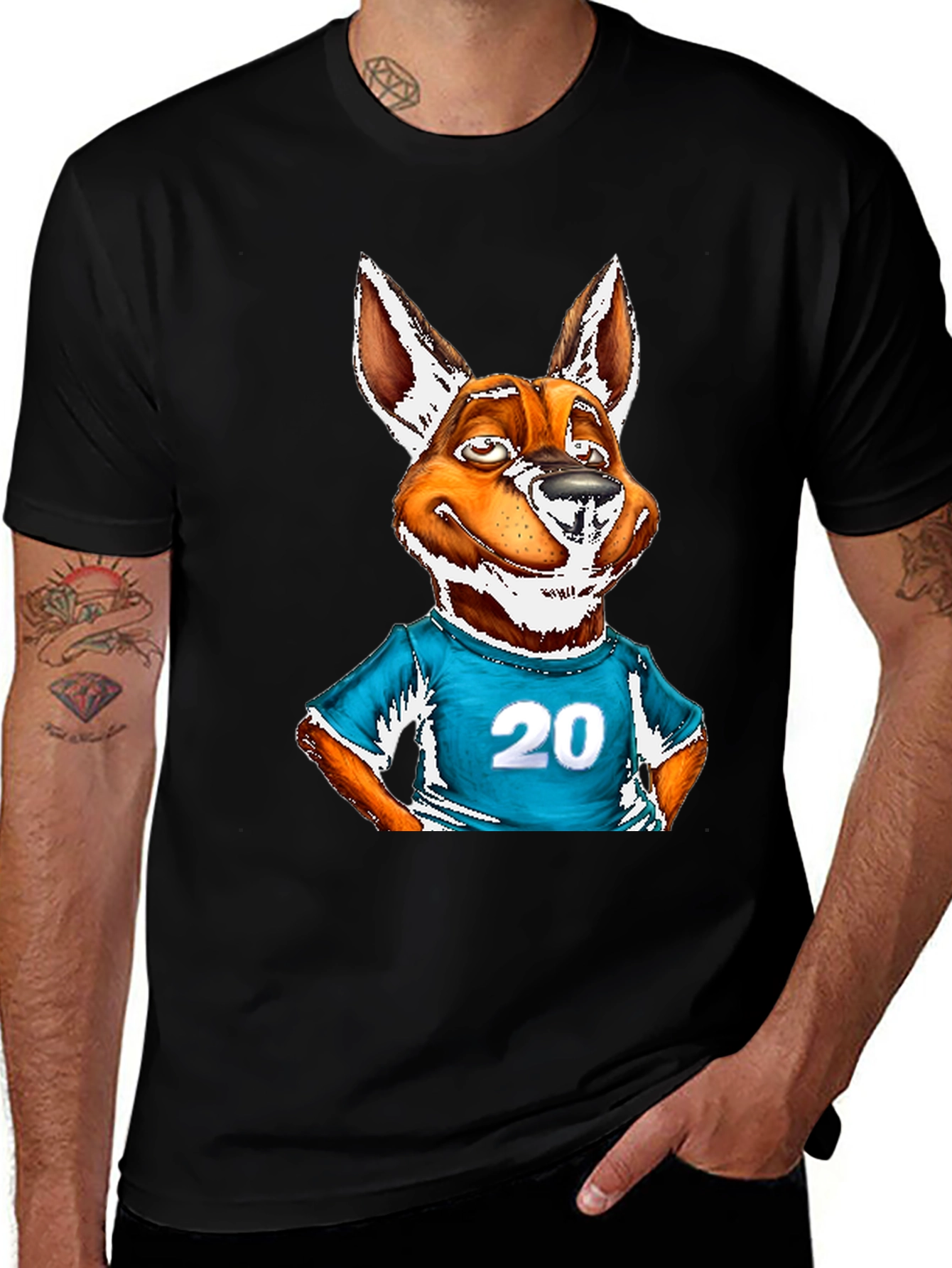 Dog Cartoon Graphic Tee - Black