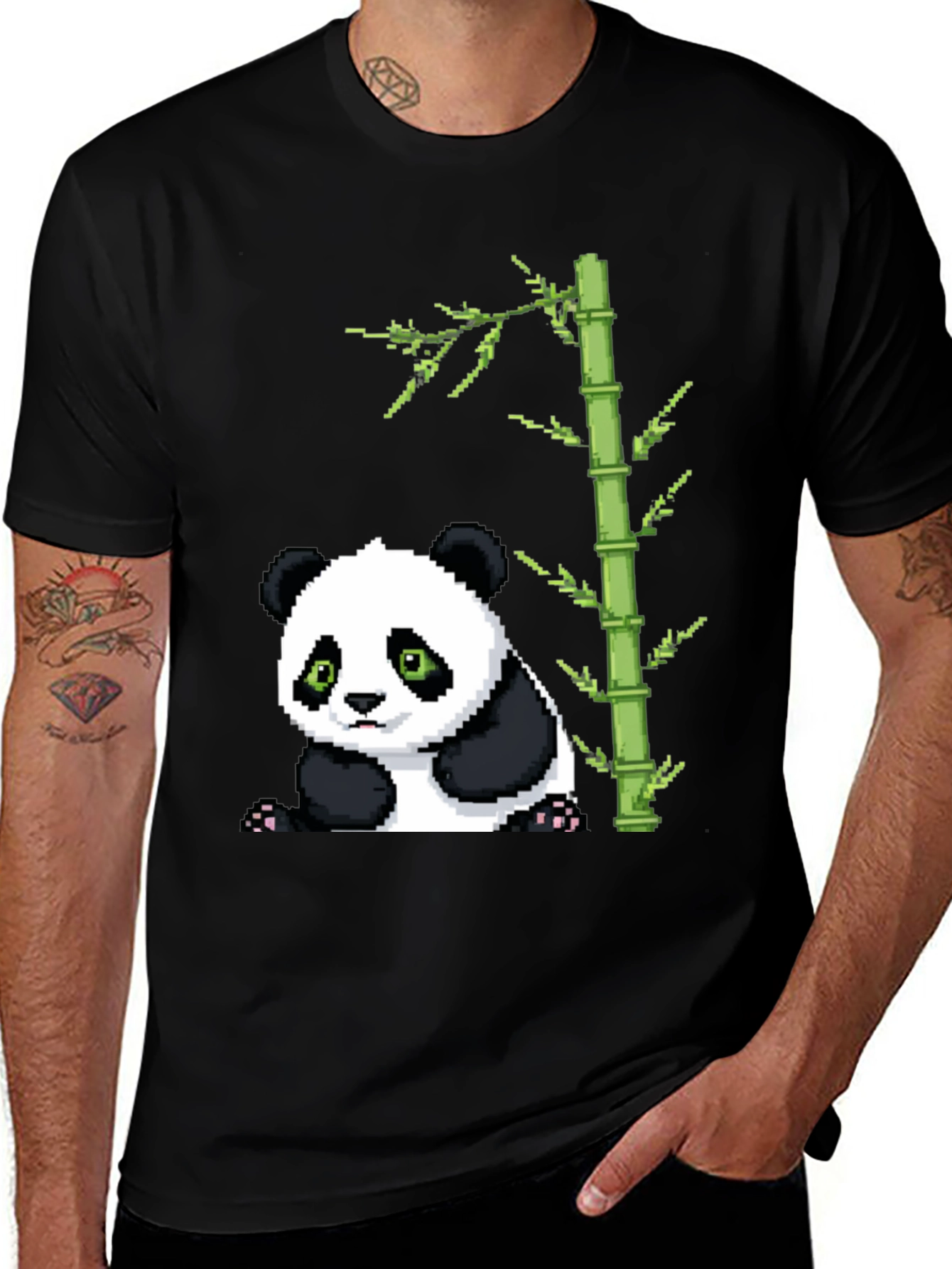 Variant 8 of Pixel Panda & Bamboo Black T-Shirt