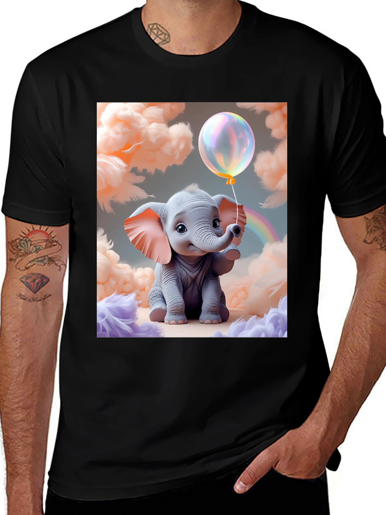 Variant 30 of Cute Baby Elephant Holding Balloon Graphic Tee