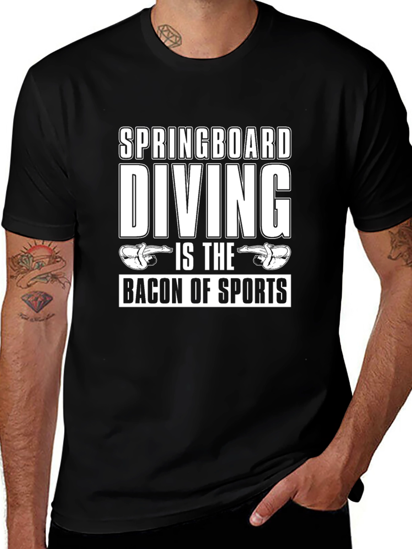 Springboard Diving Bacon of Sports Black T-Shirt