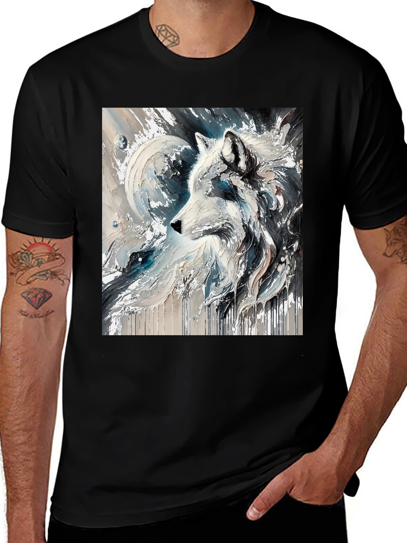 Variant 2 of Wolf Art Graphic Black Tee - Stylish Men's T-Shirt