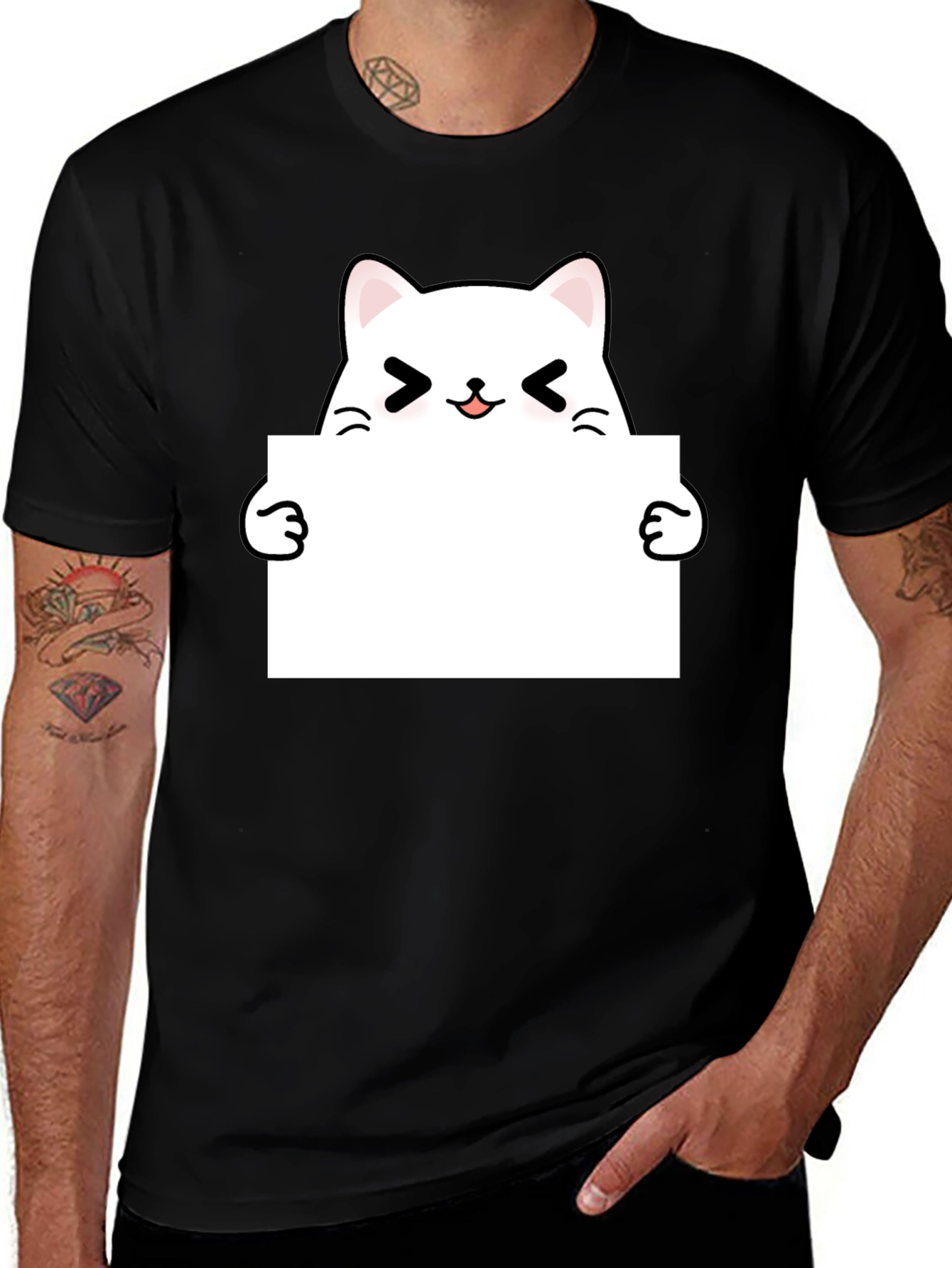 Variant 7 of Cute Kawaii Cat Black T-Shirt