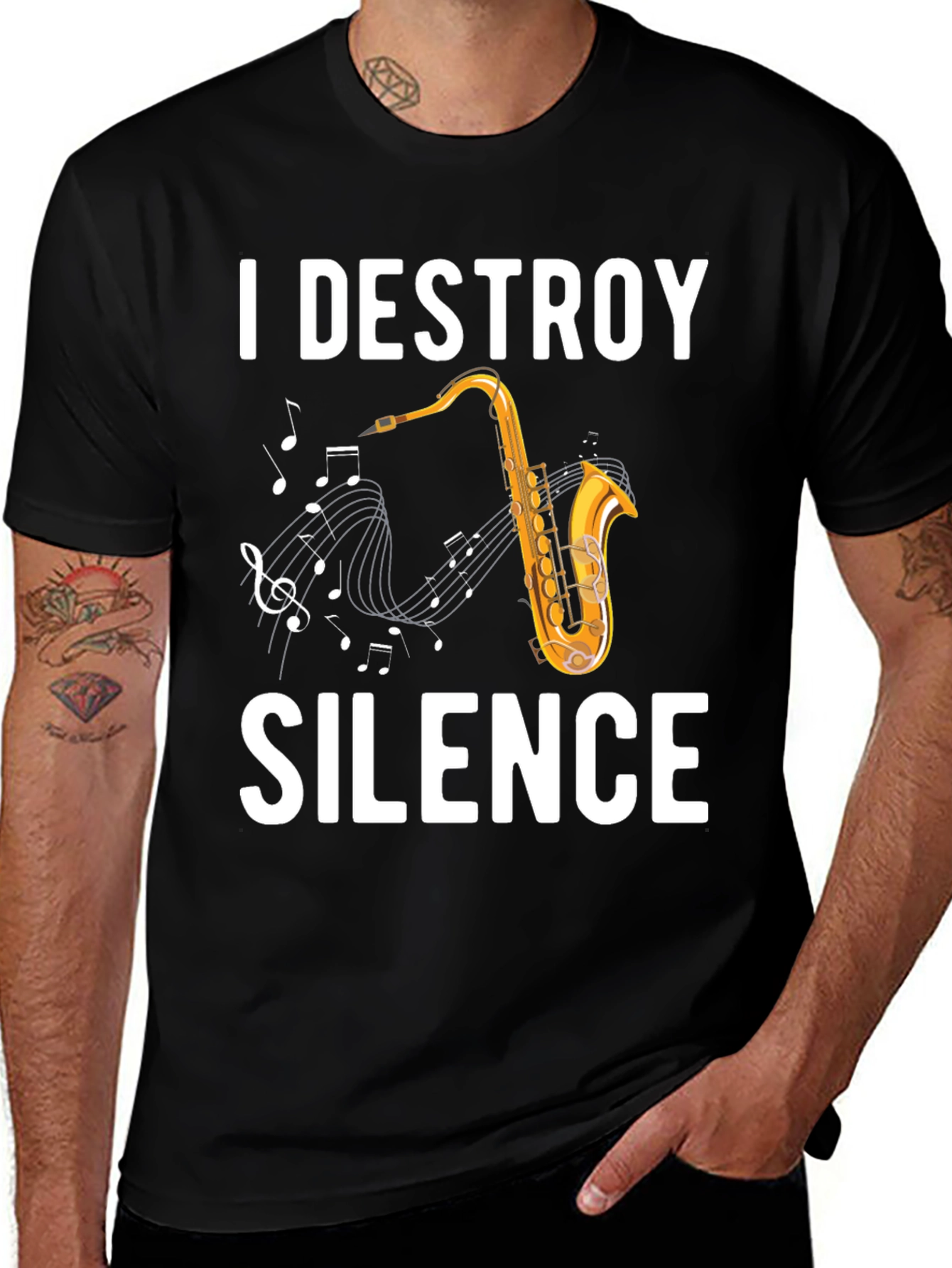 Variant 5 of I Destroy Silence Saxophone T-Shirt