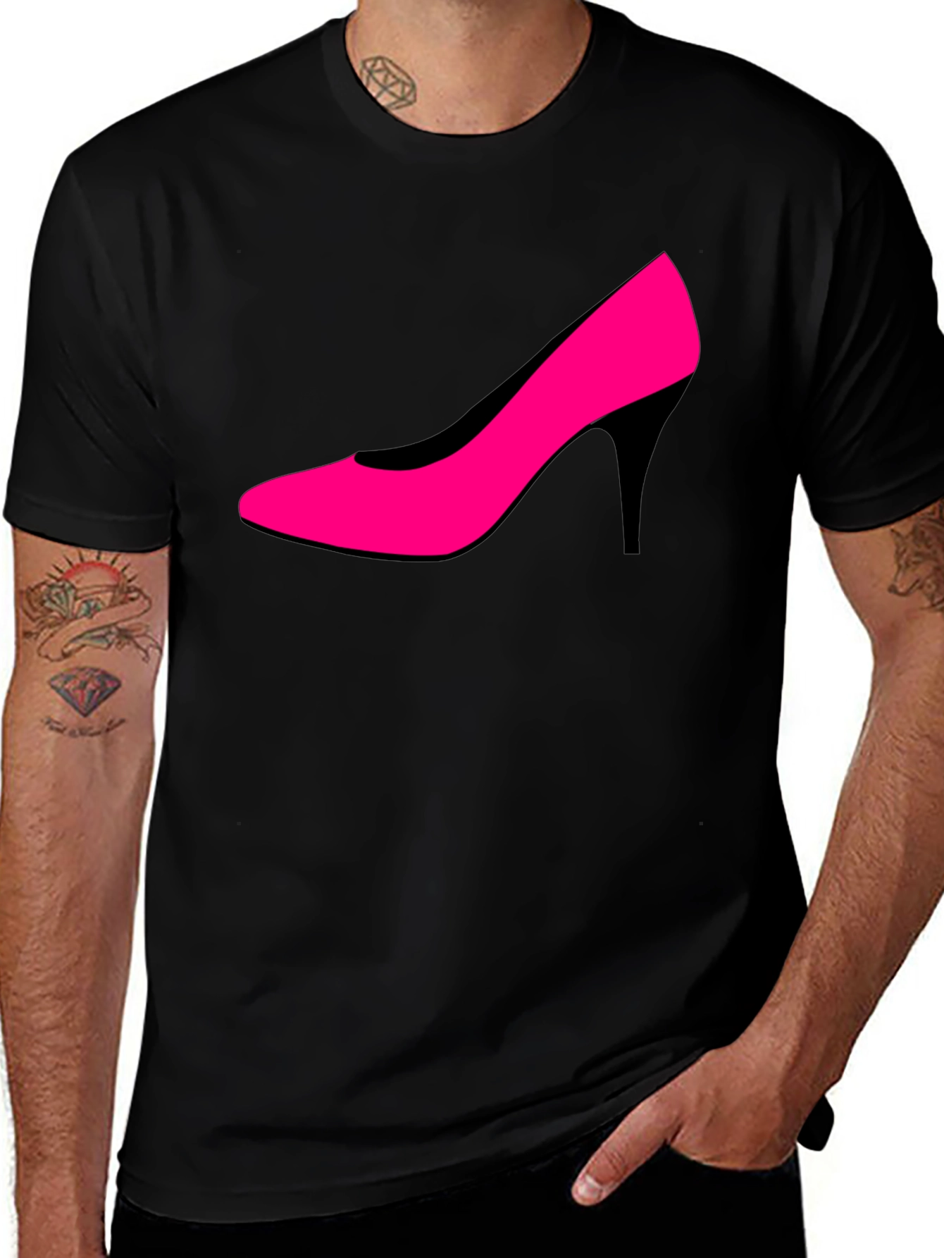 Variant 13 of Black T-Shirt with Pink High Heel Shoe Graphic