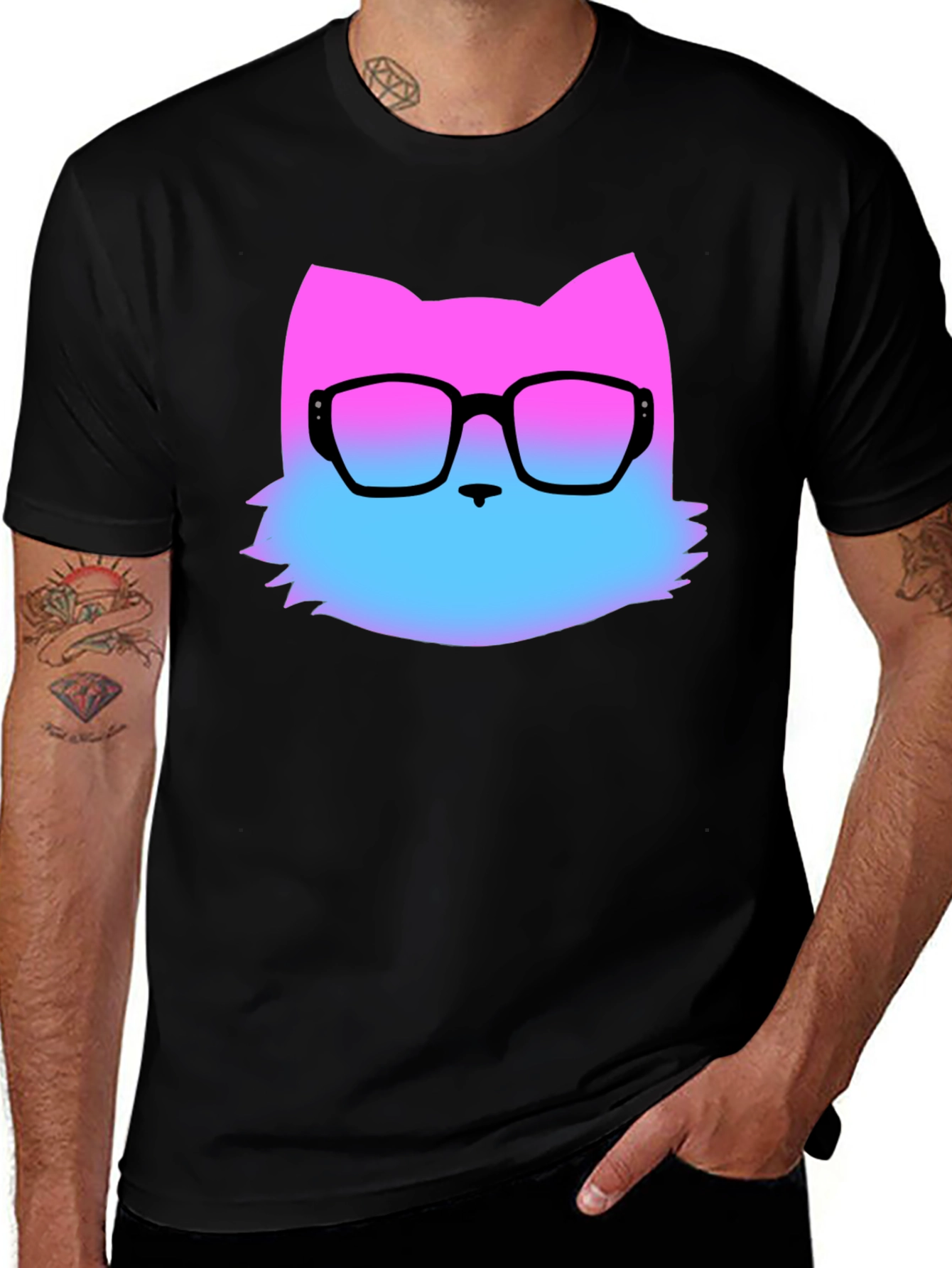 Variant 24 of Cool Cat Graphic Tee - Men's Black T-Shirt
