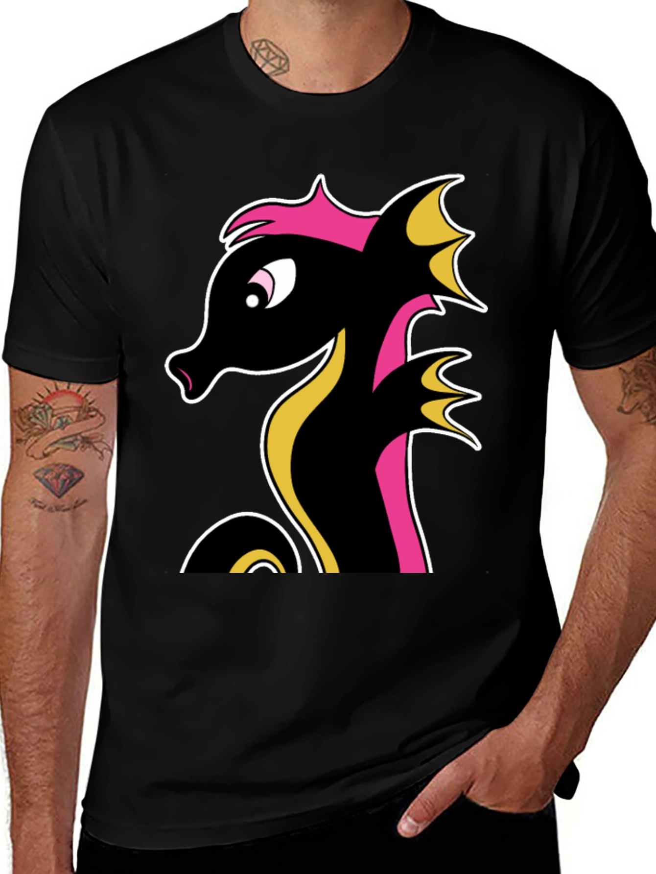 Variant 25 of Stylish Black Seahorse Graphic Tee for Men