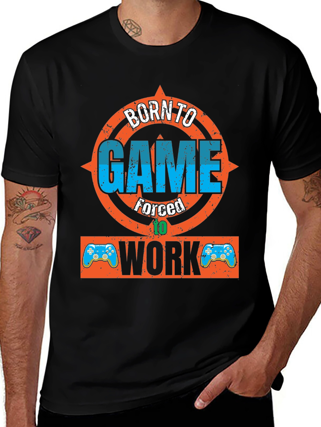Variant 27 of Born to Game Black Graphic T-Shirt