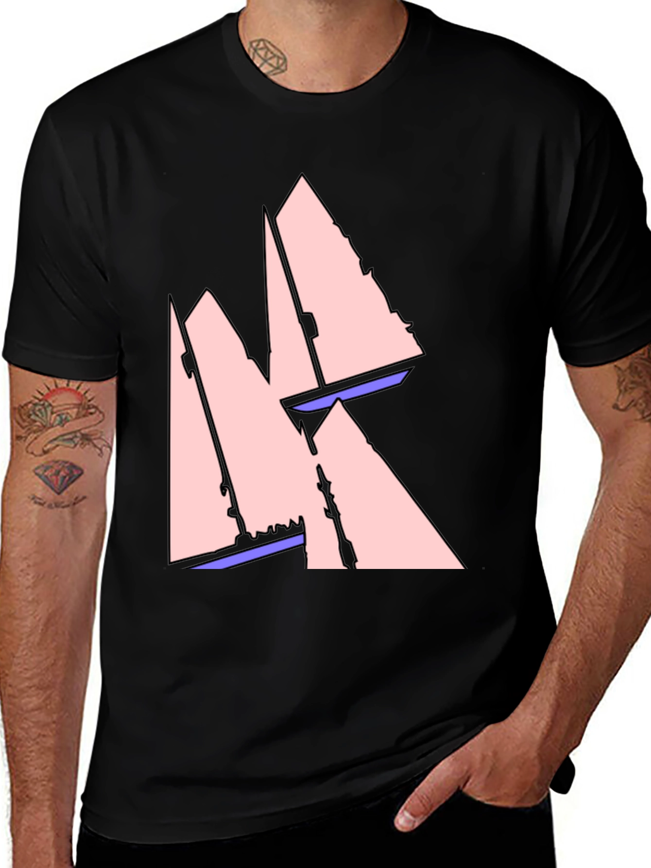 Variant 15 of Sailboat Graphic Tee - Black Cotton T-Shirt